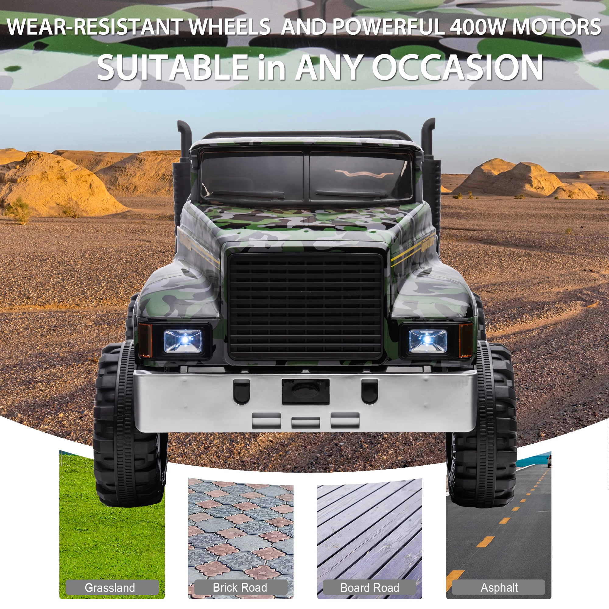 Outfunny 24V Ride on Dump Truck, 2 Seater Ride on Toy for Big Kids with Remote - Green - Womvr