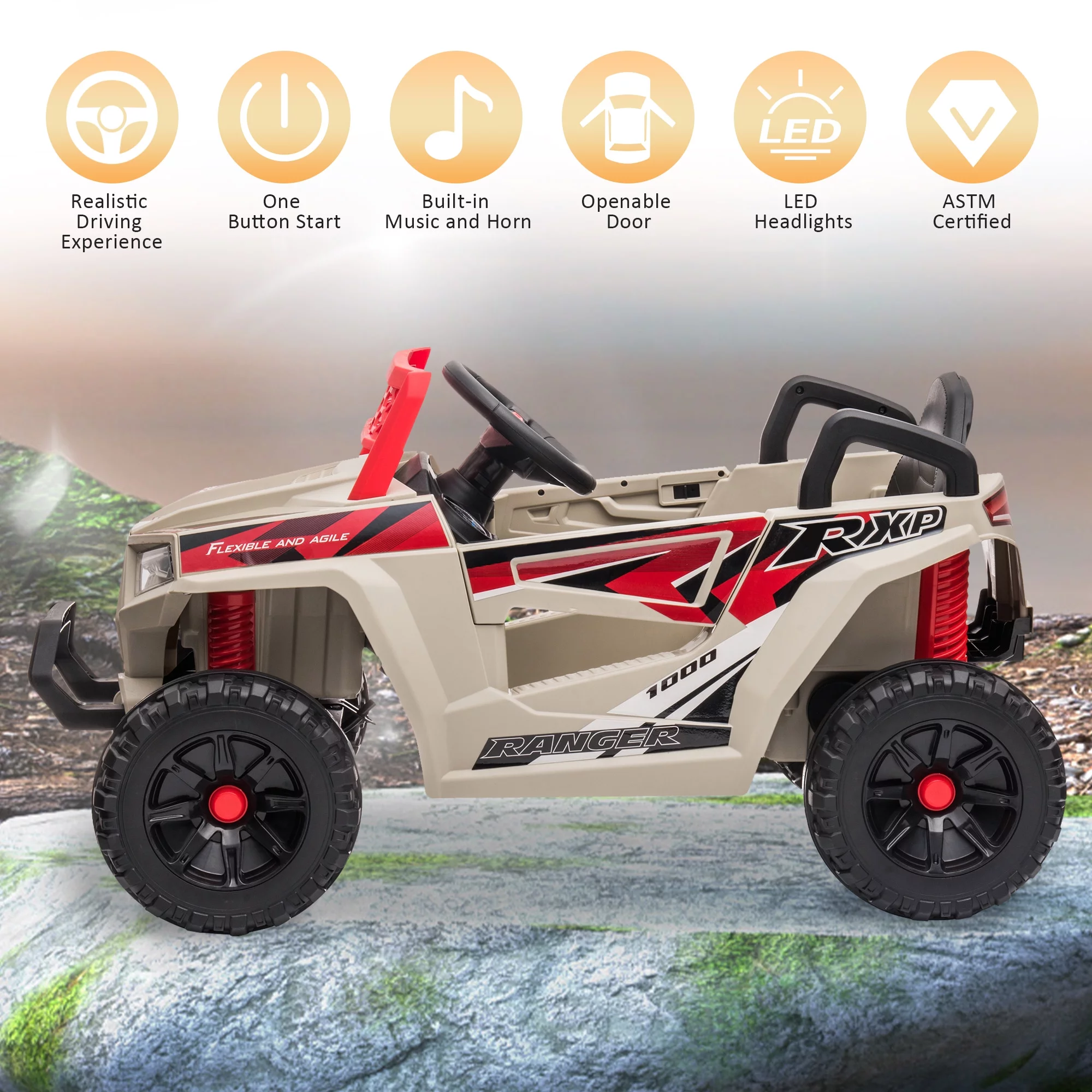 TOBBI 12V Kids Electric off-Road UTV Truck Car Battery Powered Ride on Toys for Girls with LED Headlights, Music, Horn - Womvr