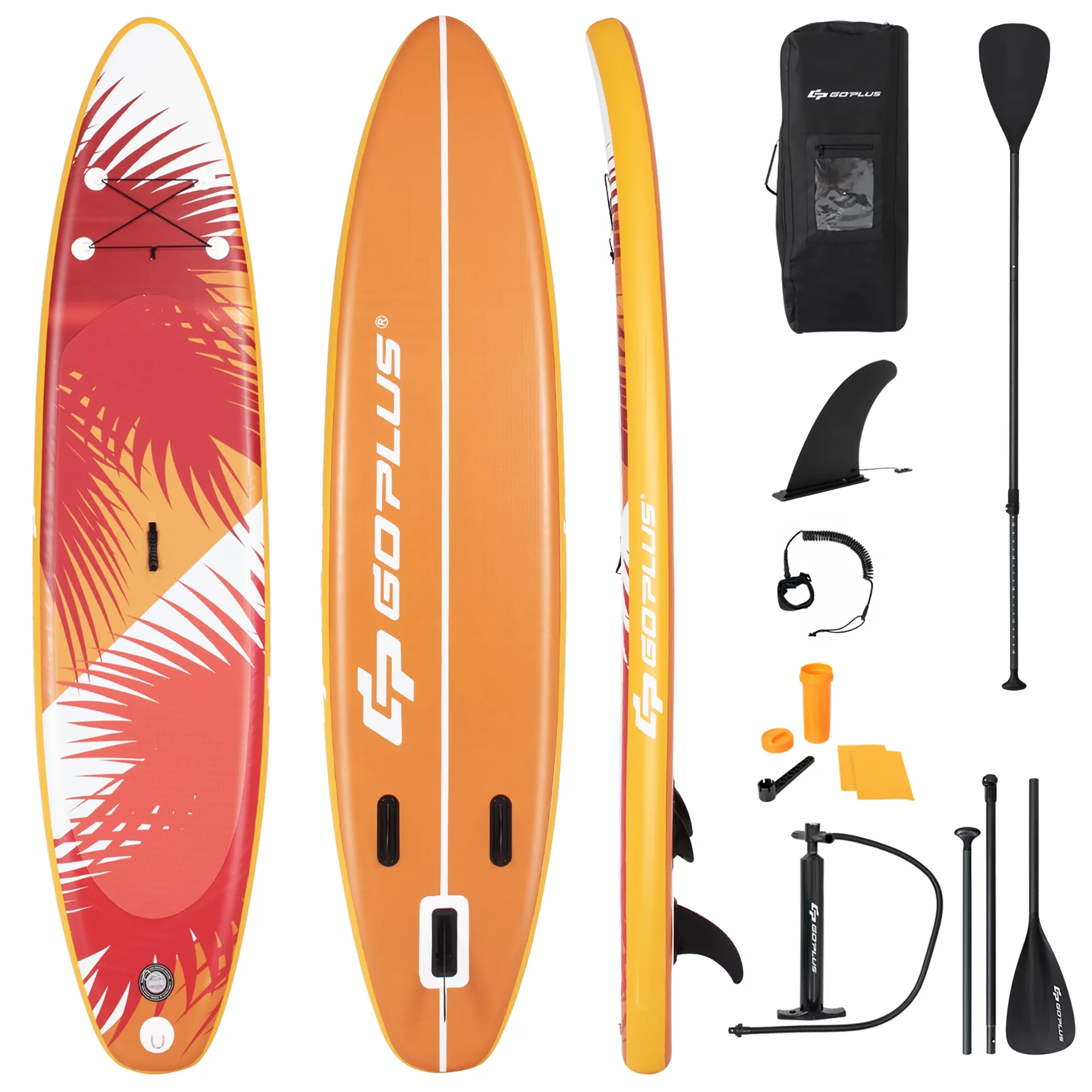 Goplus 10.5' Inflatable Stand Up Paddle Board Surfboard W/ Aluminum Paddle Pump Orange - Womvr