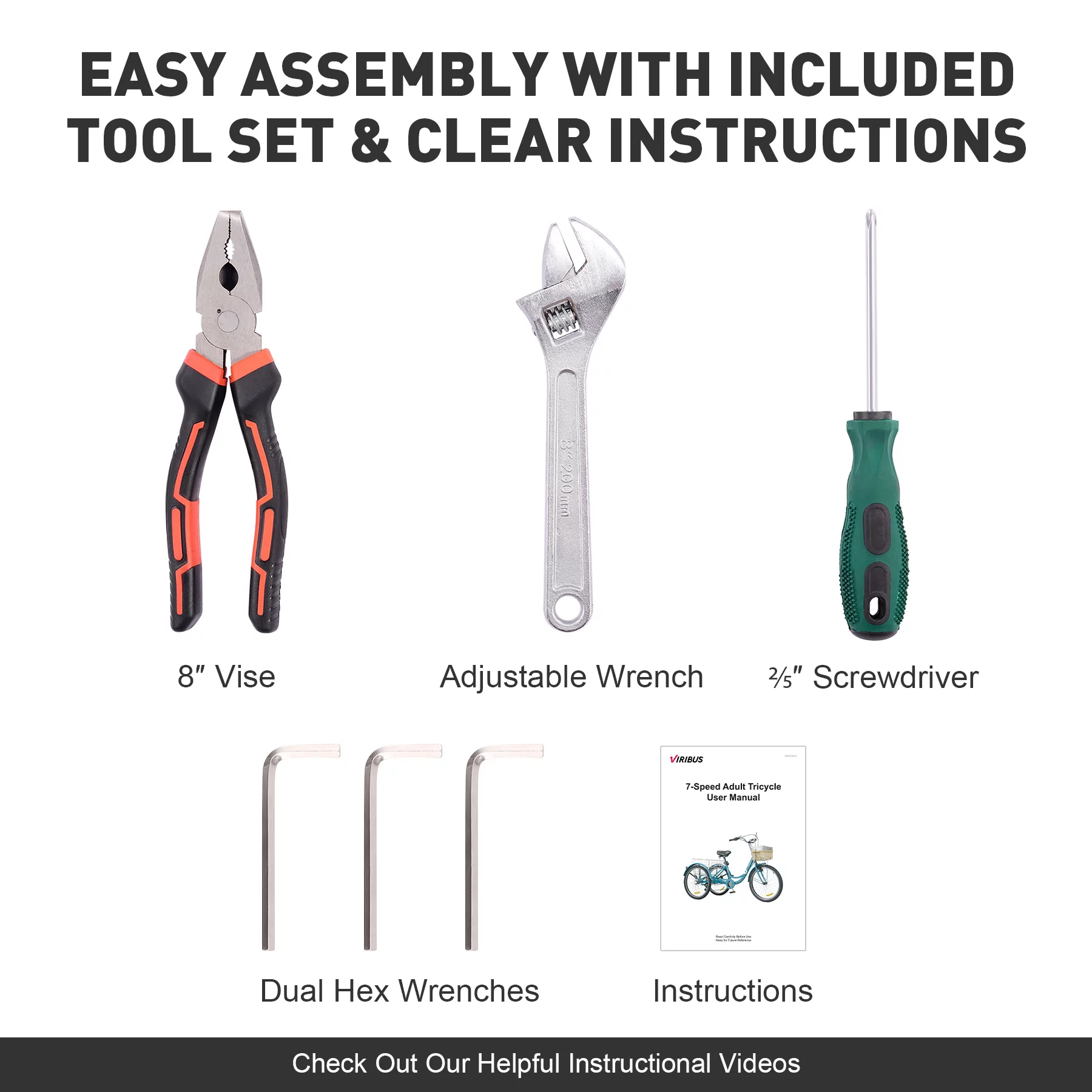 VIRIBUS 24 Inch Adult Trike 7 Speed Bike w Adjustable Seat 2 Baskets Matte Gray - Womvr