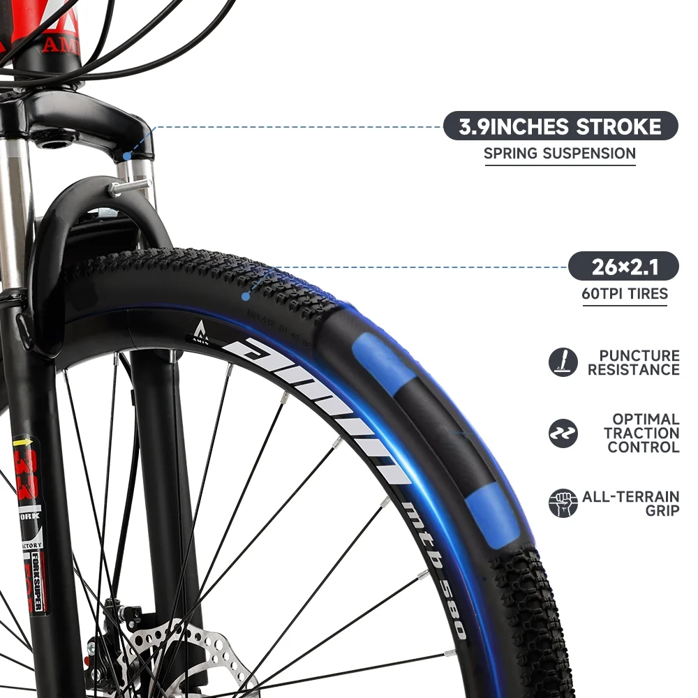 ARTUDATECH Full Suspension Mens Mountain Bike, Shimano 21 Speed, 26 Inch Wheel, Dual Disc Brake Bike for Men Womens Adult Bicycle - Womvr