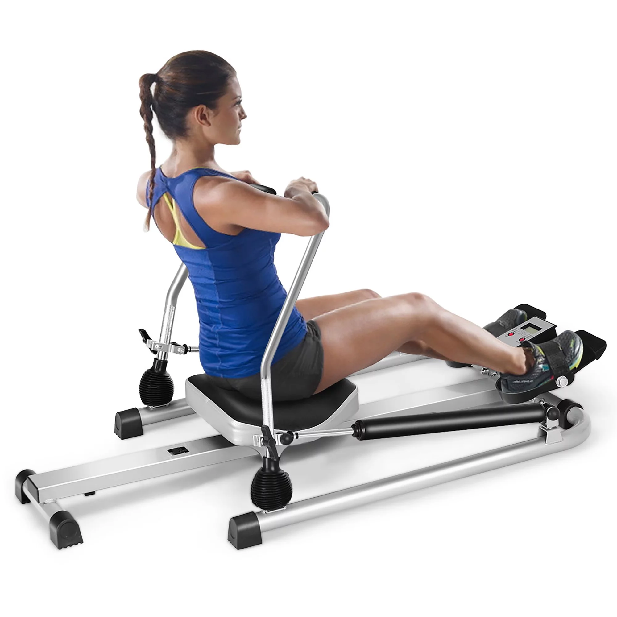 Total Motion Rower with LCD Monitor w/Adjustable Double Hydraulic Resistance Home Gym - Womvr