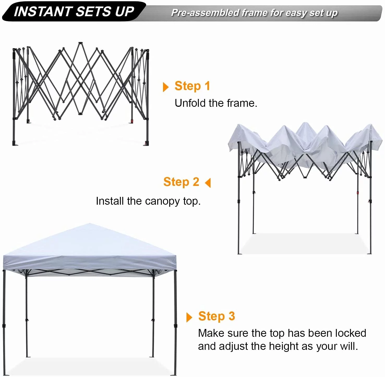 SUGIFT 10' x 10' Pop up Canopy Tent Instant Waterproof Folding Tent with 4 Sandbags, White - Womvr