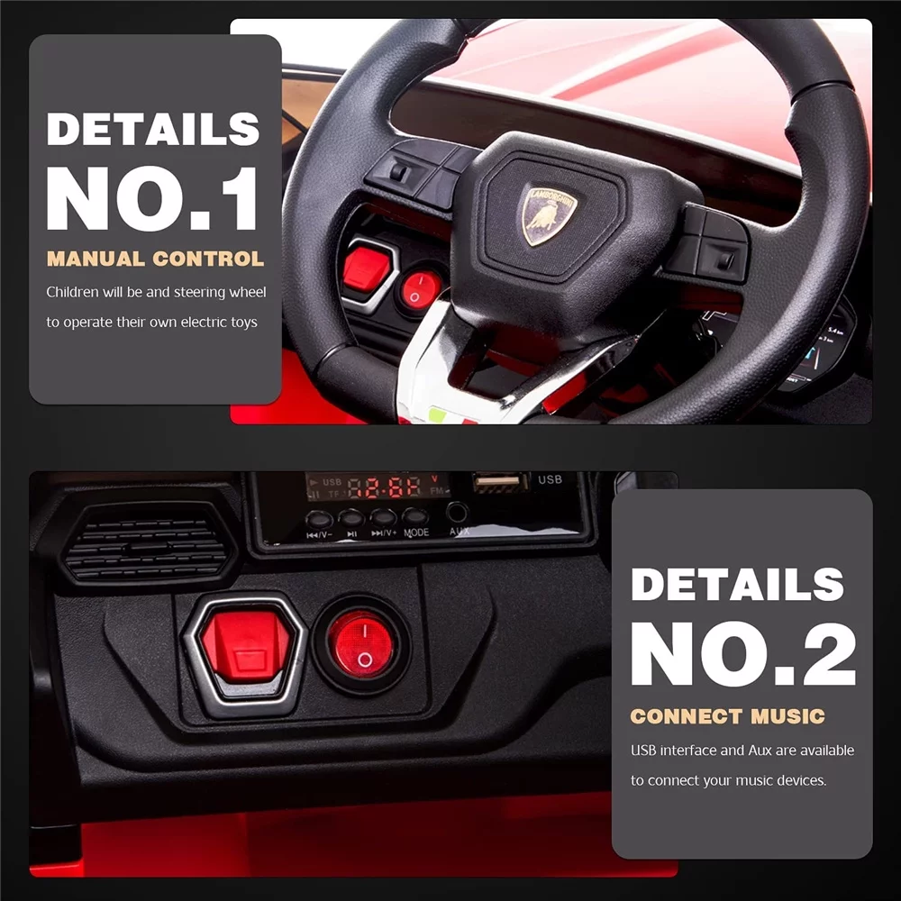 Lamborghini Urus 12V Electric Powered Ride on Car Toys for Girls Boys, Black Kids Electric Vehicles Ride on Toys with Remote Control, Foot Pedal, MP3 Player and LED Headlights, CL61 - Womvr