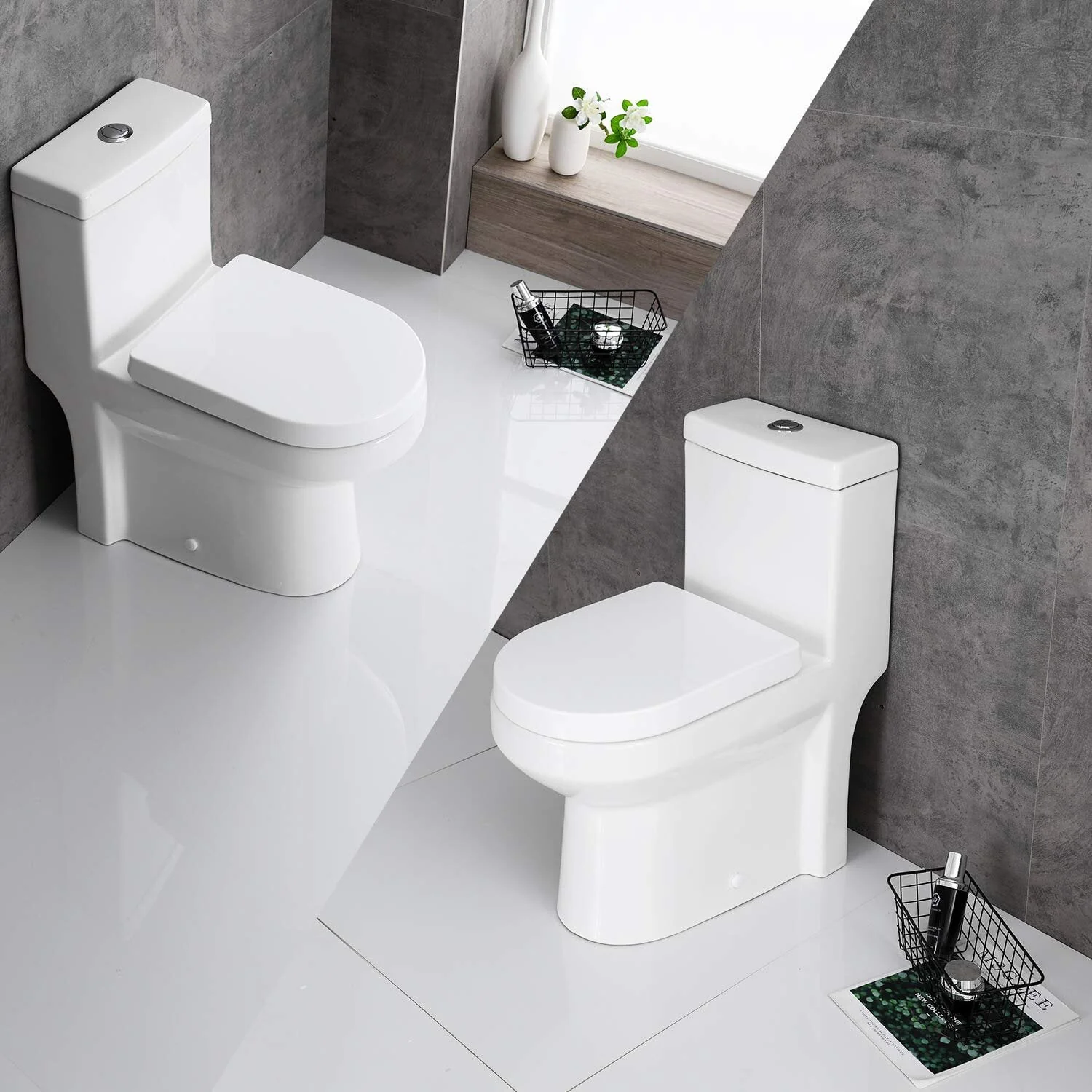 HOROW Upgraded One-Piece 0.8/1.28+ Dual Flush Ultra Ceramic Modern Compact Small Toilets with Elegant Side Holes for Bathrooms - Womvr