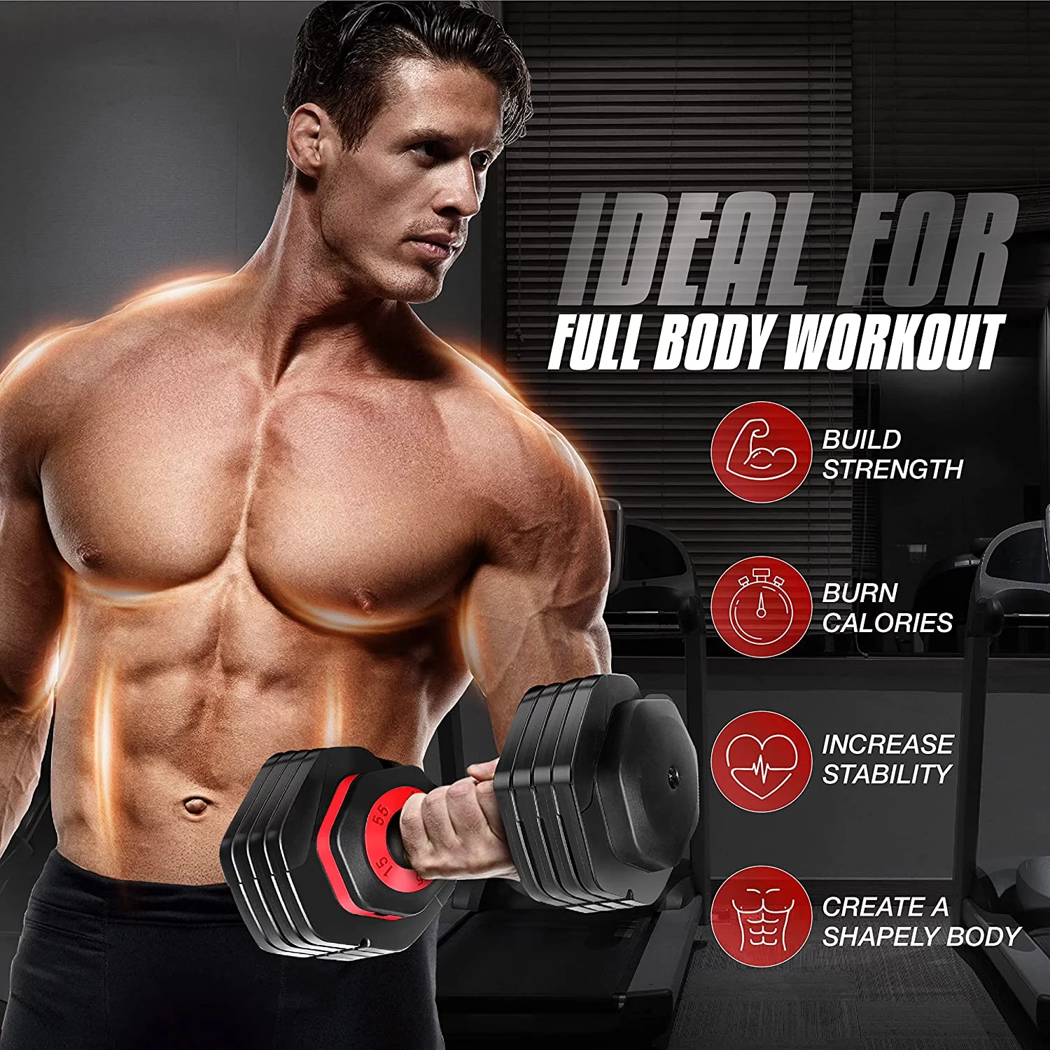 Yes4All 55lbs Adjustable Dumbbell, Quick Select 15-55 Red, Pair - Womvr