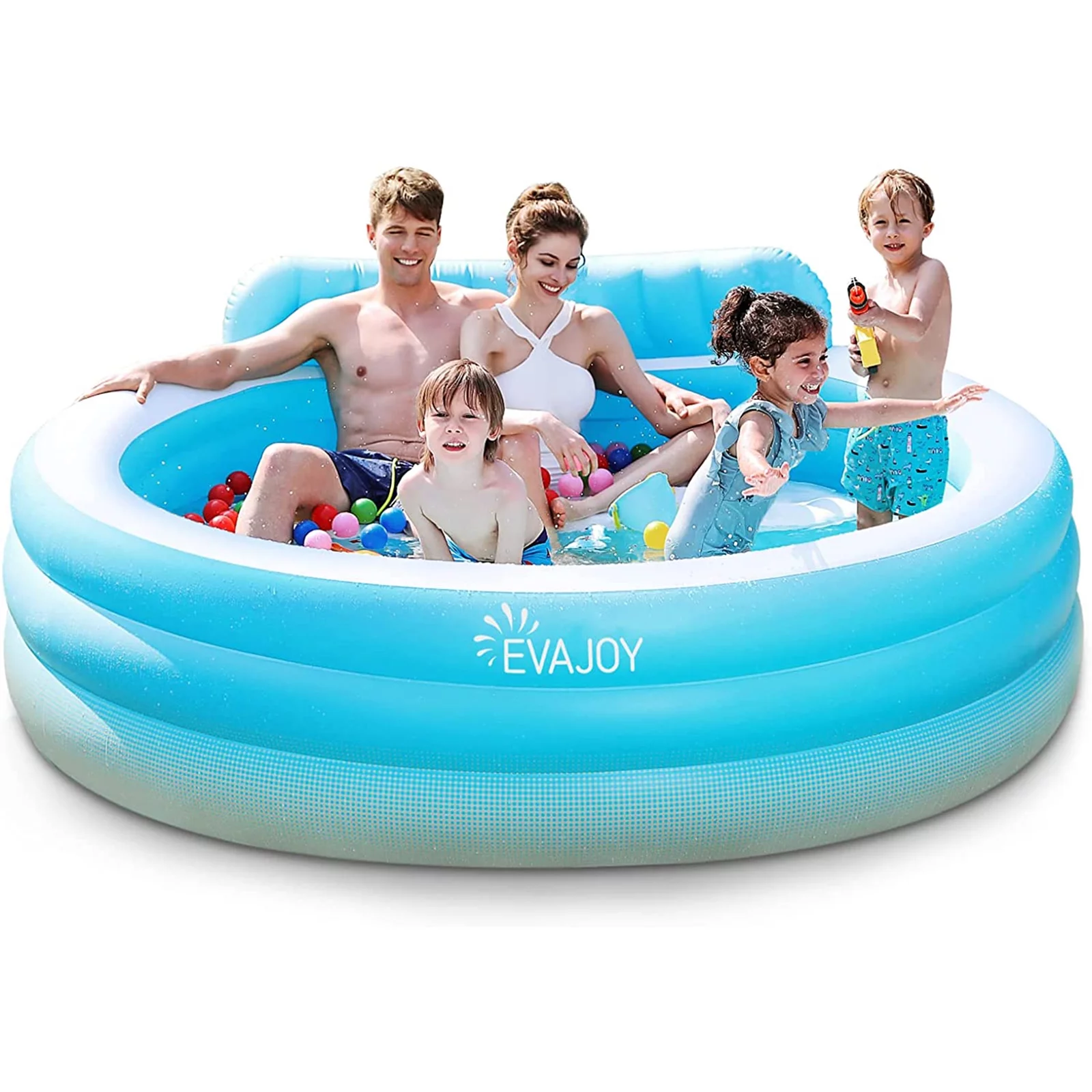 Evajoy Inflatable Pool, Family Lounge Swimming Pool with Seat for Kids Aldult, Round, 7.33 x 7.11 x 2.5 ft - Womvr