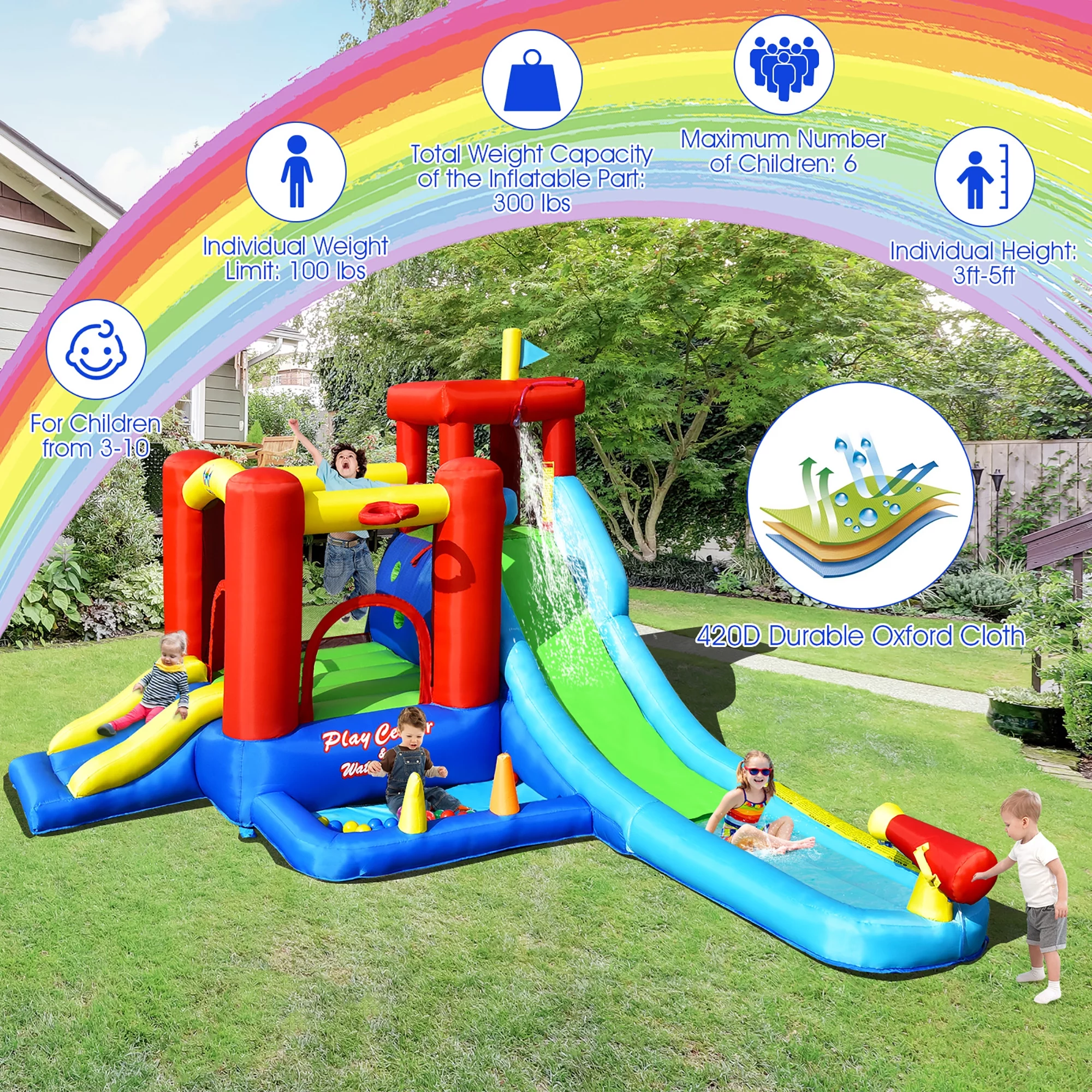 Costway 9-in-1 Inflatable Water Slide Kids Bounce Castle Giant Splash Pool with 860W Blower - Womvr