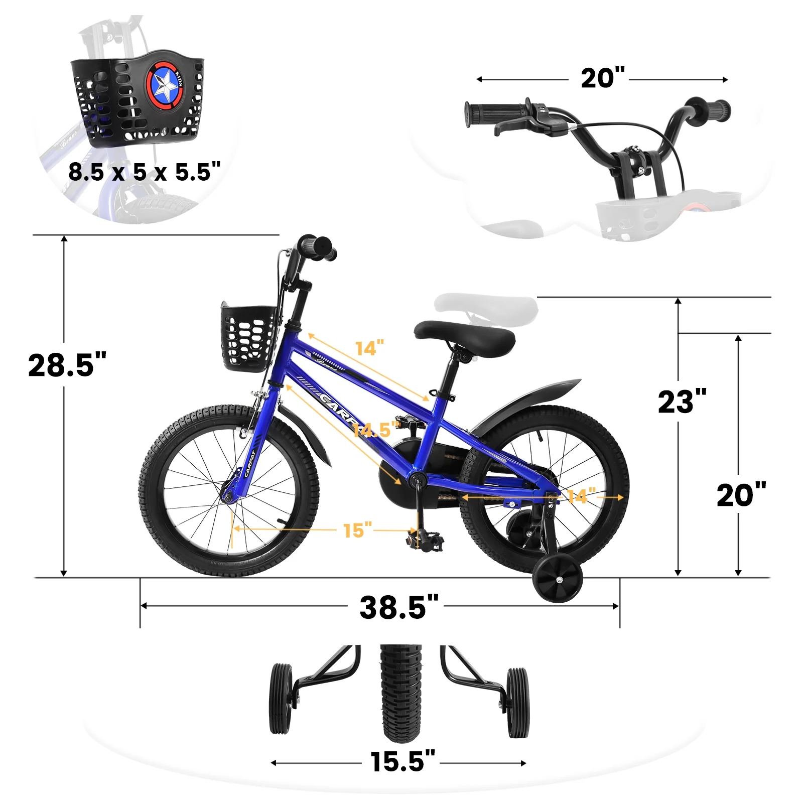 14 Inch Kids Bike for Boys, Kids Bike With Training Wheels and Basket, White - Womvr