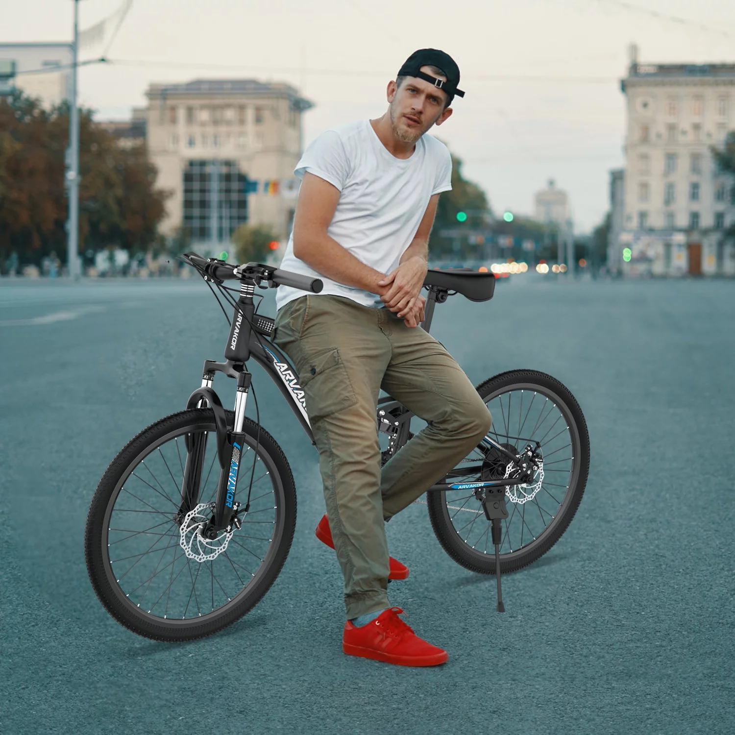 ARVAKOR 26'' Mountain Bikes for Men, 21 Speeds, Double Disc Brake, Gray - Womvr