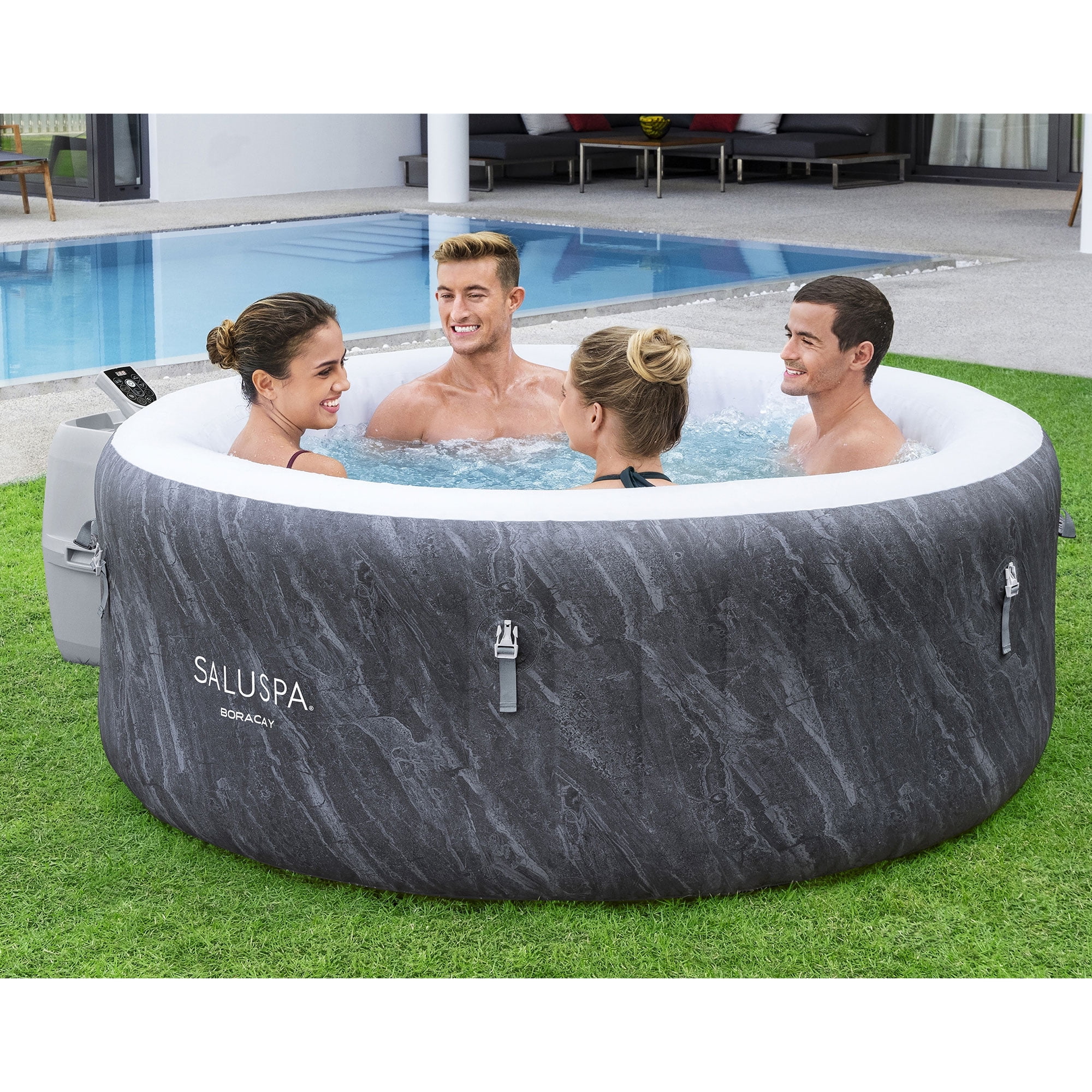 Bestway SaluSpa Cancun AirJet Inflatable Hot Tub with 120 Jets, Gray - Womvr