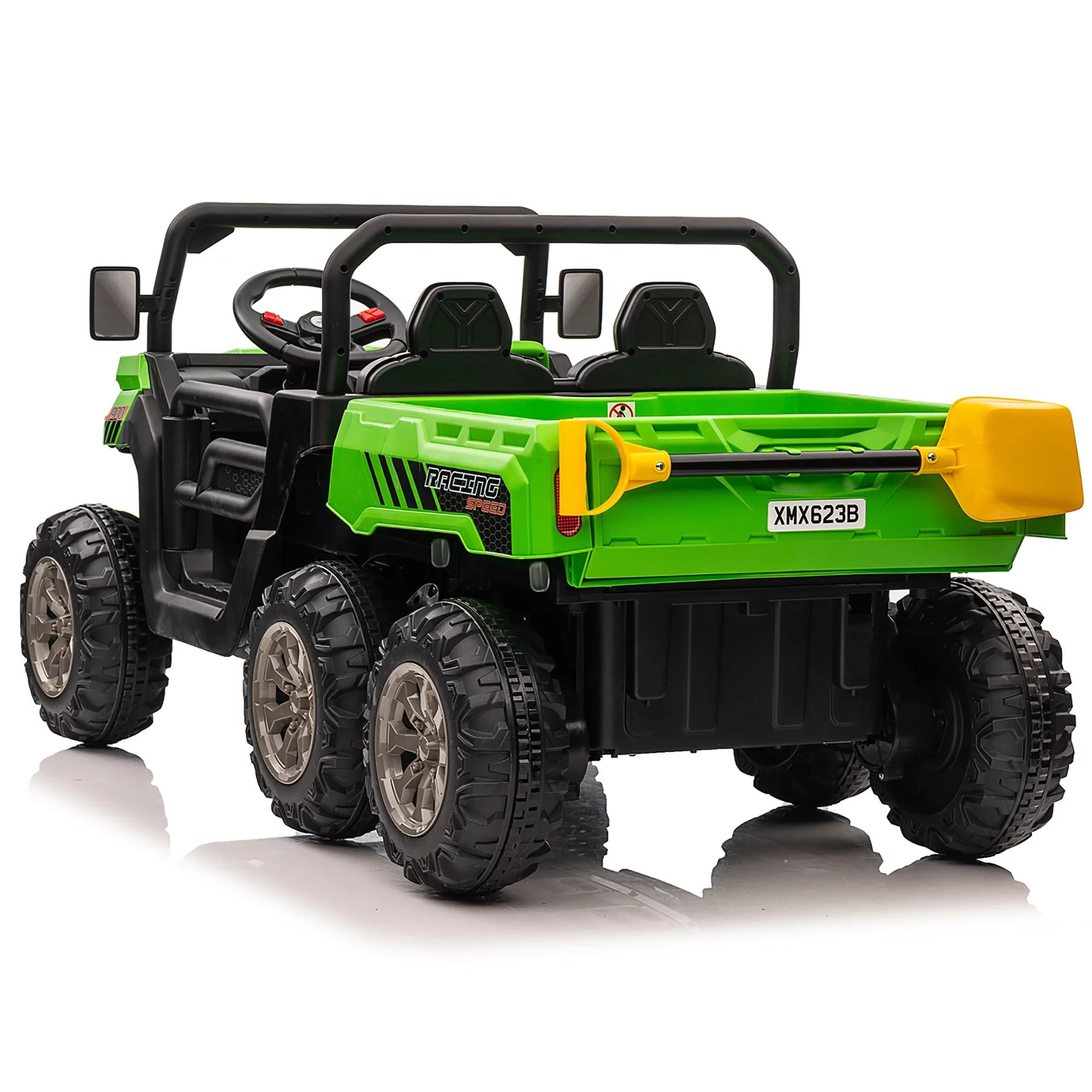 Joyracer 24V Ride on Toys, 2 Seater 6-Wheel UTV Car, 4WD Ride on Dump Truck for Big Kids with Trailer Remote Control, Black - Womvr