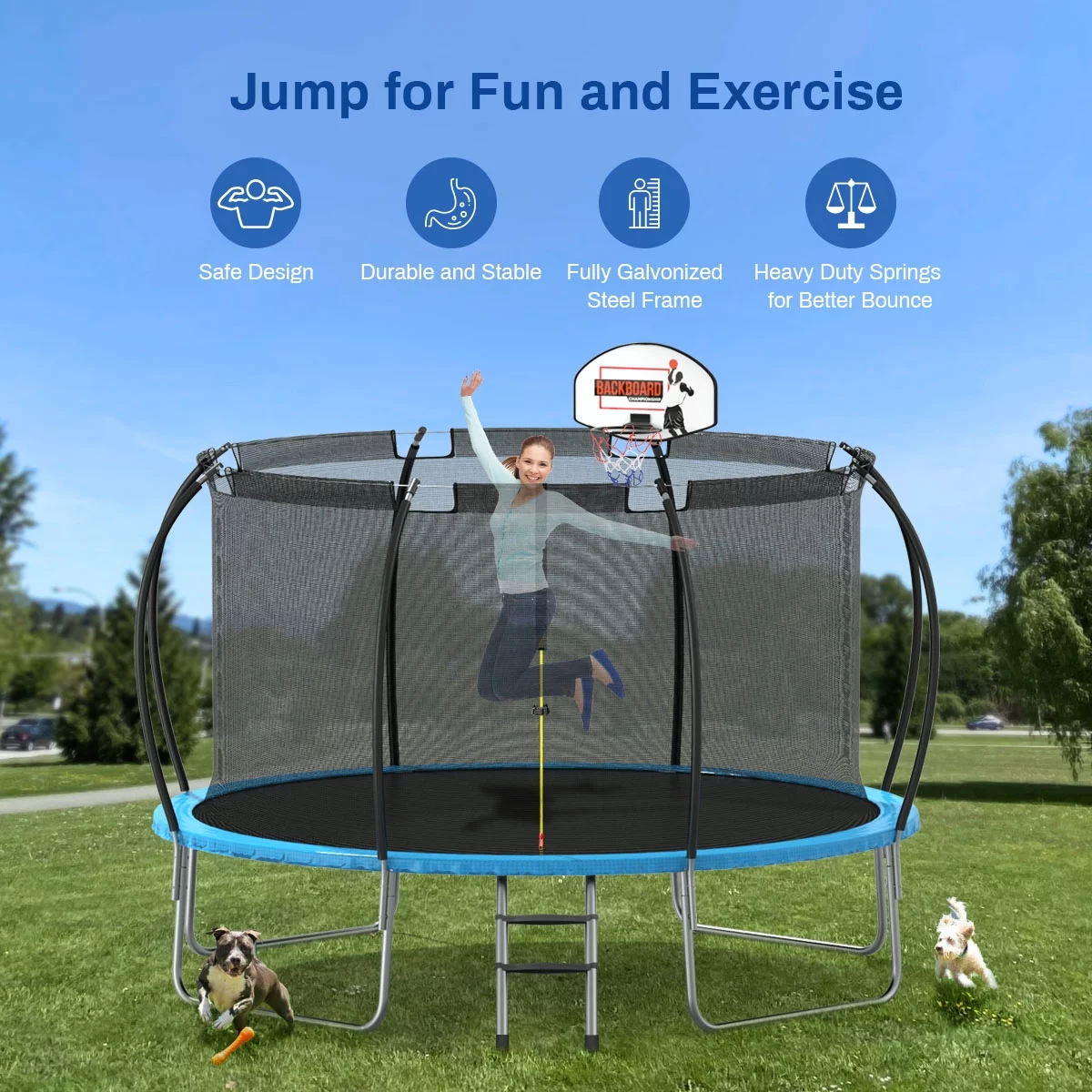 Nazhura Trampoline 12 ft with Enclosure and Basketball Hoop, 1300lbs Capacity - Womvr