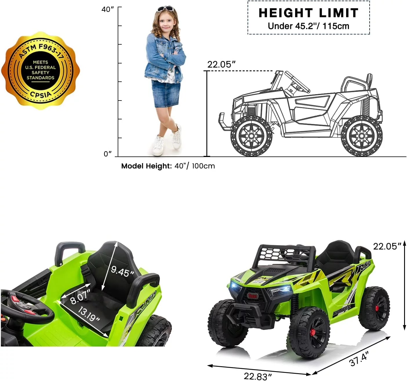 TOBBI 12V Kids Electric off-Road UTV Truck Car Battery Powered Ride on Toys for Girls with LED Headlights, Music, Horn - Womvr
