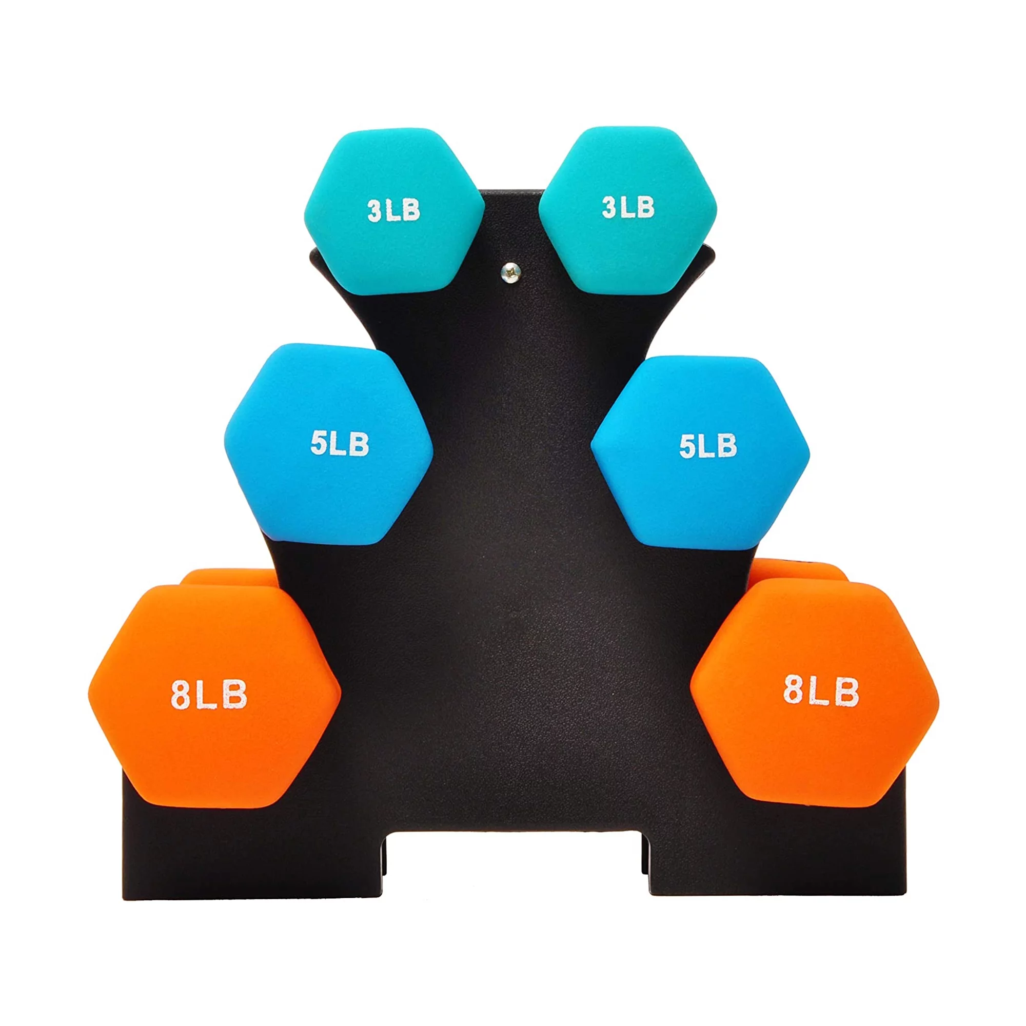 BalanceFrom Fitness Neoprene Coated Dumbbell Set w/ Stand, 3, 5, and 8Lbs - Womvr