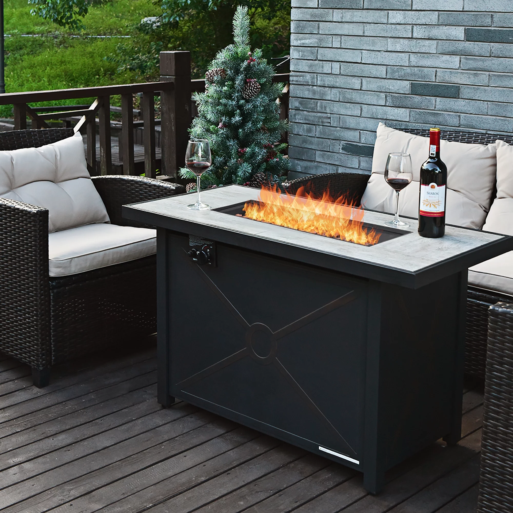 Costway 60,000 BTU Outdoor Rectangle Gas Fire Table W/ Ceramic Tabletop Ideal for Backyard Poolside - Womvr