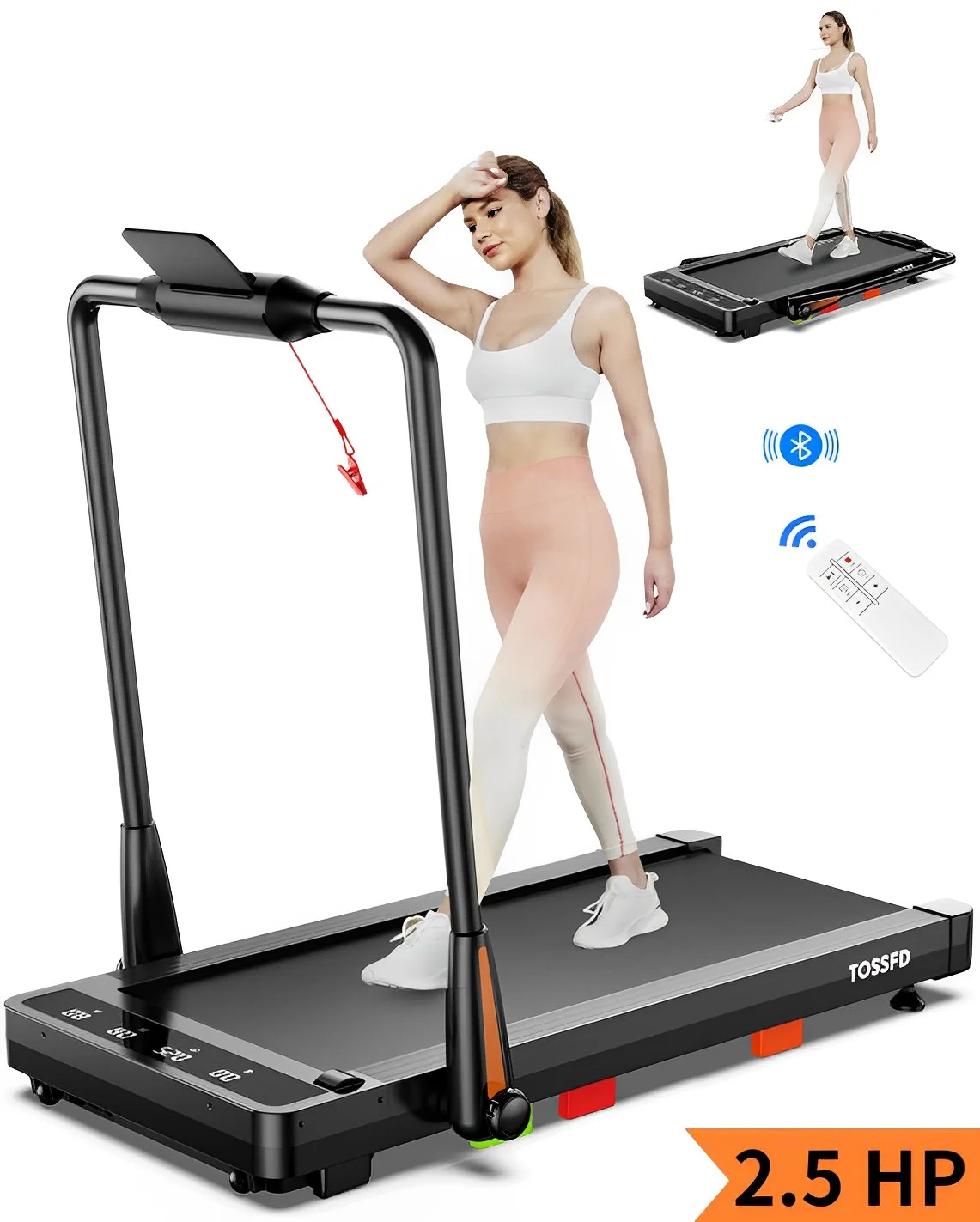 Pooboo 2.5 HP Under Desk Treadmill 2 in 1 Folding Treadmill Brush-less Walking Jogging Machine with App & Remote Control Led Touch Screen Walking Pad for Office Home Use 265lbs - Womvr