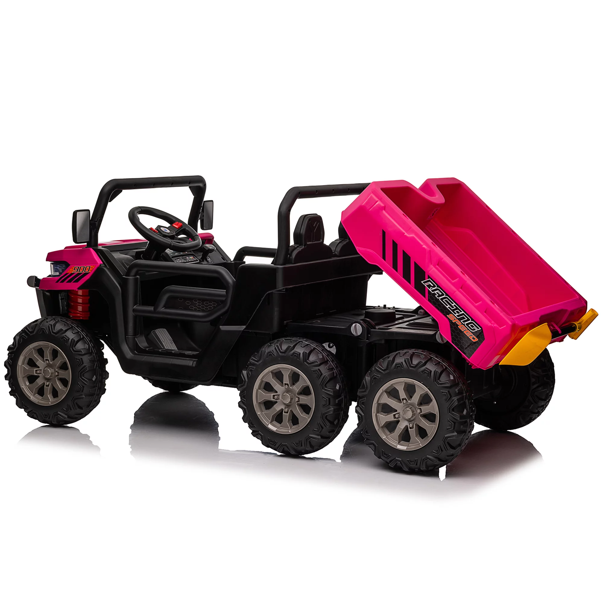 Joyracer 24V Ride on Toys, 2 Seater 6-Wheel UTV Car, 4WD Ride on Dump Truck for Big Kids with Trailer Remote Control, Black - Womvr