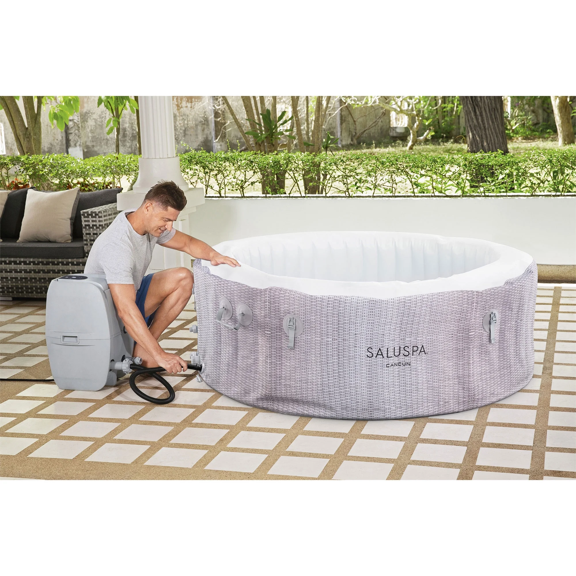 Bestway SaluSpa Cancun AirJet Inflatable Hot Tub with 120 Jets, Gray - Womvr