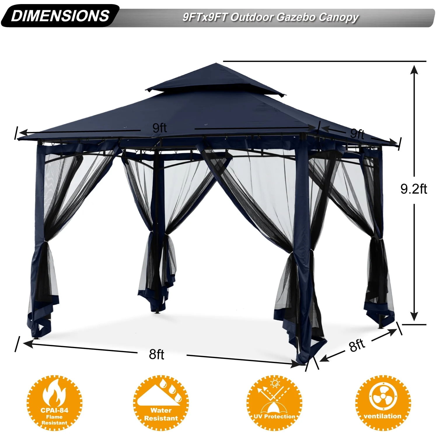 ABCCANOPY 9'x9' Patio Gazebo With Mosquito Netting and Double Soft Roof Canopies for Shade and Rain,Rust Red - Womvr