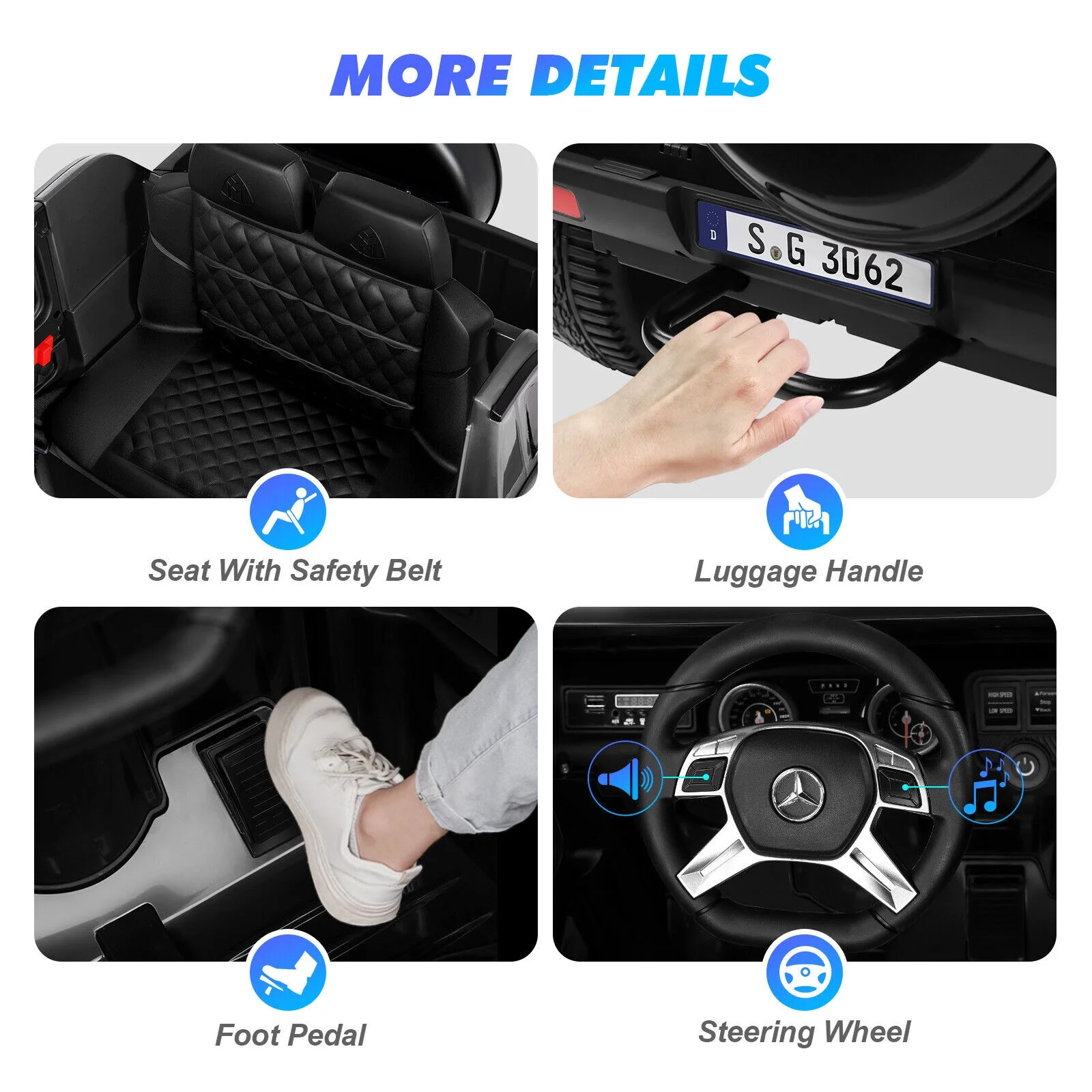 JOYLDIAS 12V Kids Ride on Car 3 Speeds Licensed Mercedes-Benz Electric Toy w/ Bluetooth, Remote Control, LED Lights (Pink) - Womvr