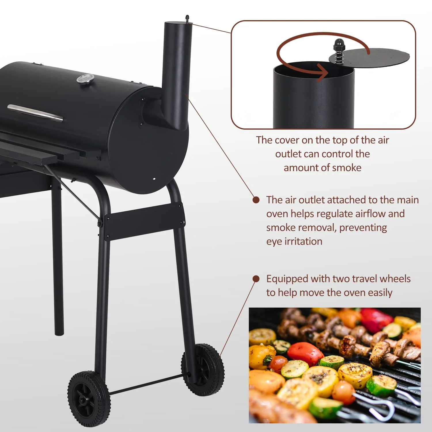 Dkelincs 43'' Charcoal Grill with Wheels and Side Fire Box -BBQ Grill Perfect for Camping, Outdoor Party and Picnics Portable Barbecue Grill for 6-10 People - Womvr