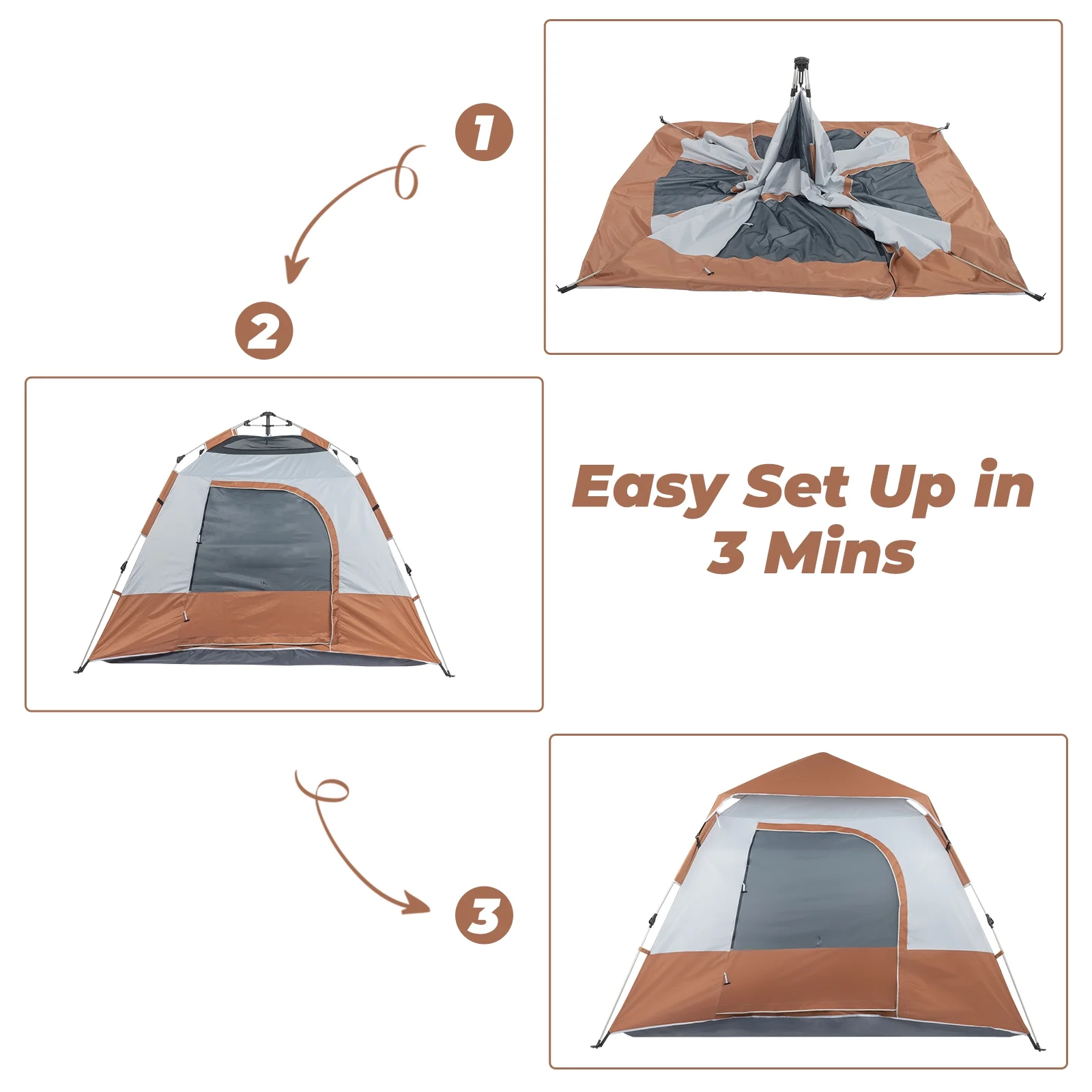UBesGoo Instant Tent  4 Person Camping Automatic Glamping Tent Waterproof Brown - Womvr