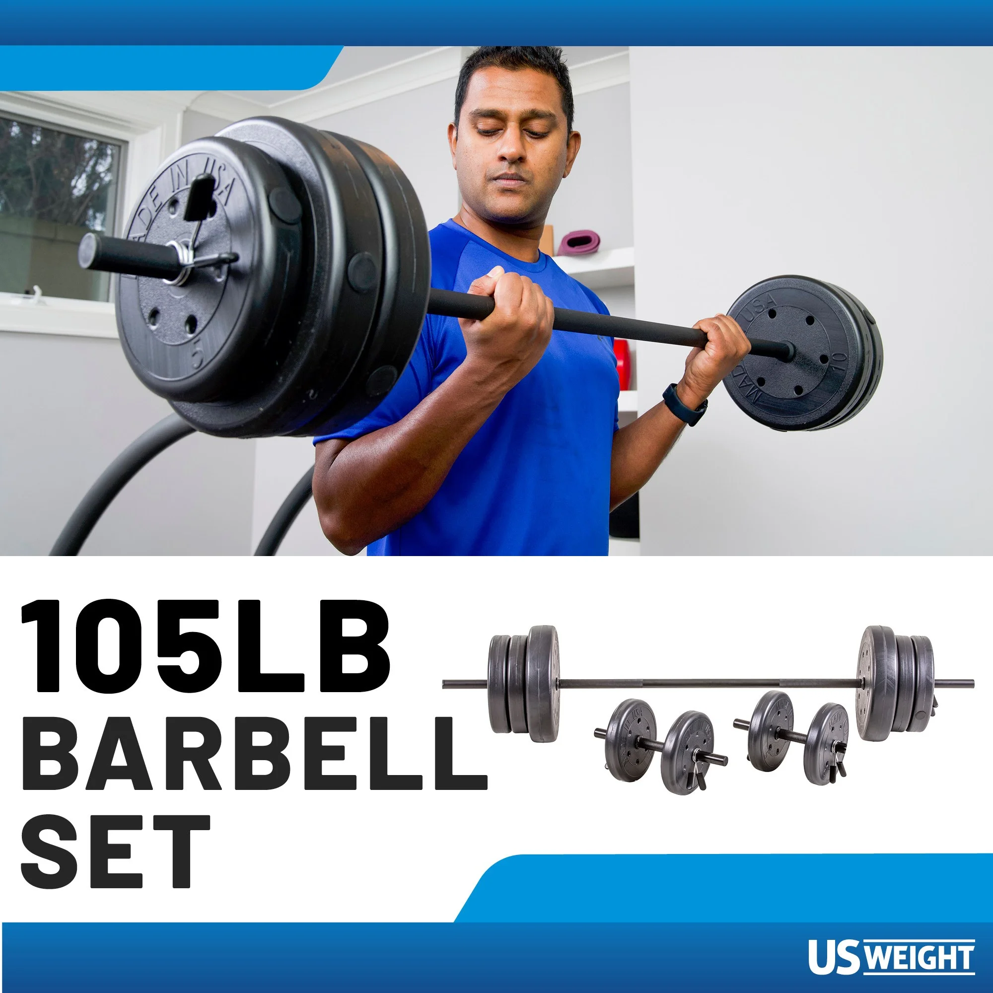 105 lb Barbell and Dumbell  Weight Set Featuring Two 20 lb., Four 10 lb. and Four 5 lb. Weights, Two Dumbbell Bars & Full 6-foot Length Bar - Womvr