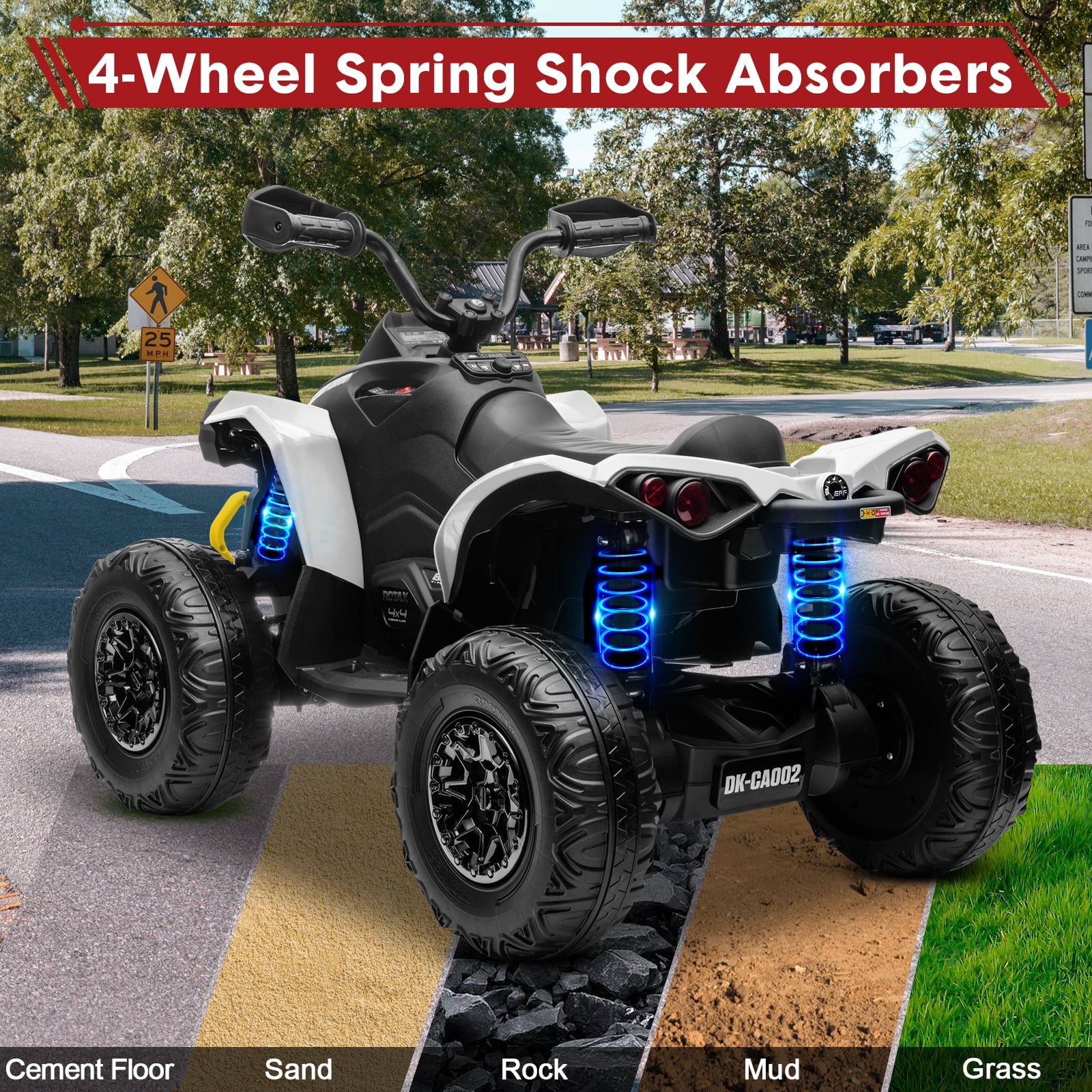 24V Ride on Toys, 4 Wheeler ATV for Kids with 2 Seater, 4x200W Motors, 4WD/2WD Switchable, Khaki - Womvr