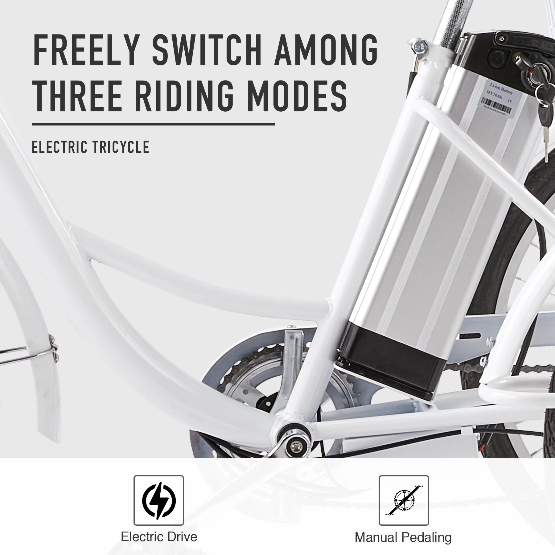 VIRIBUS 24 Inch Electric Trike Bike for Adults 36V 3 Wheel Electric Bicycle for Women Men, Black - Womvr