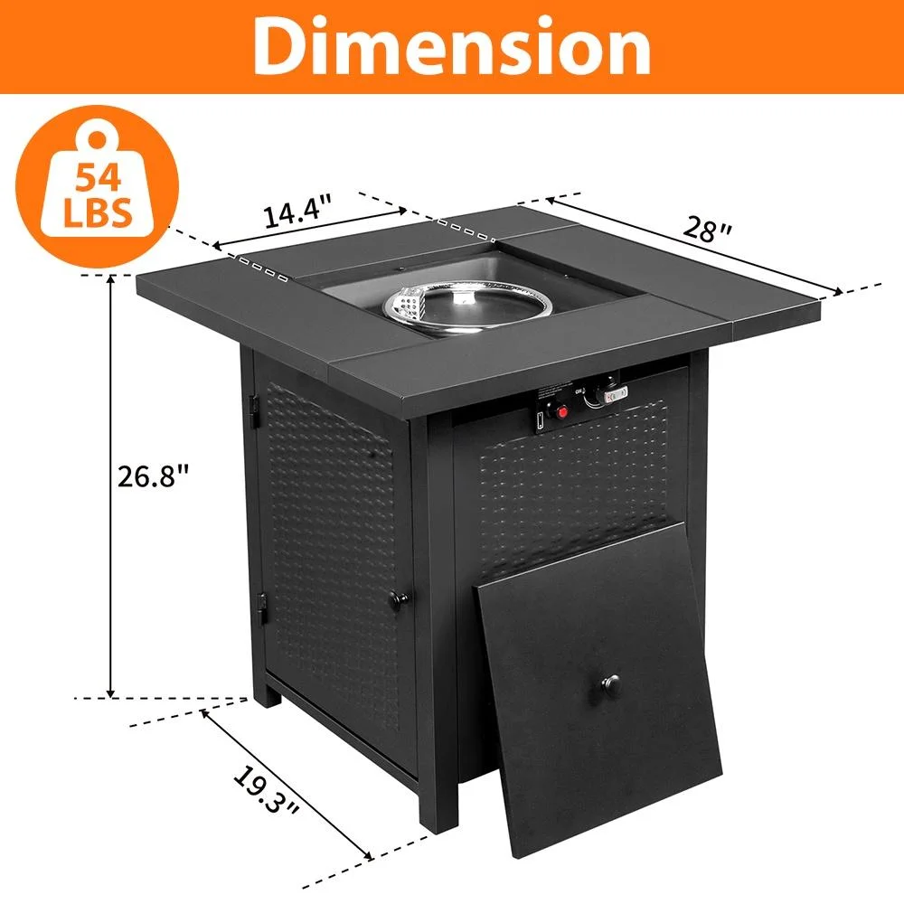2-in-1 Propane Fire Pit Table, Outdoor Table with Fire Pit, 28