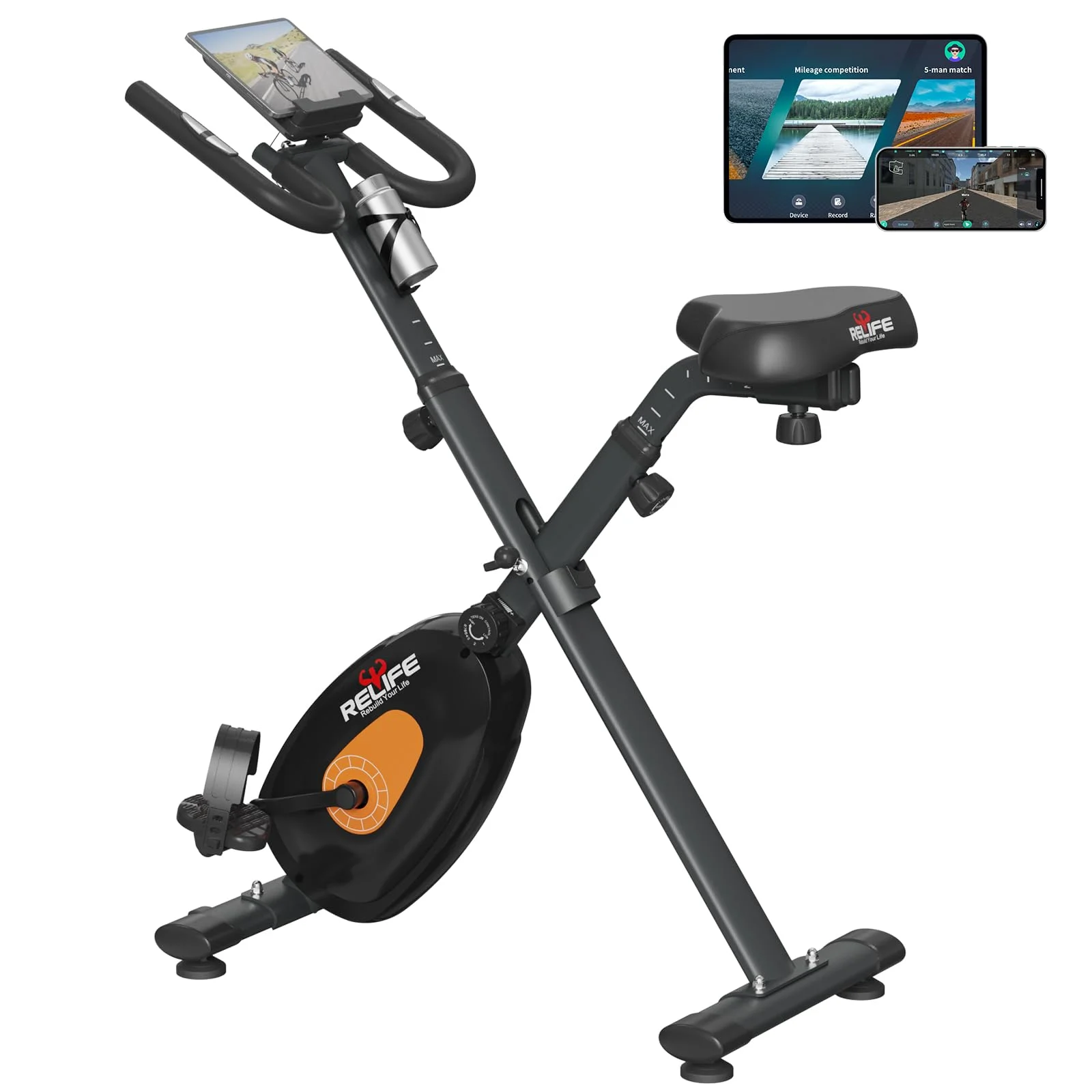 Relife Sports Upright  Exercise Bike with Fitness APP Foldable Stationary Bike for Home Gym , Black - Womvr