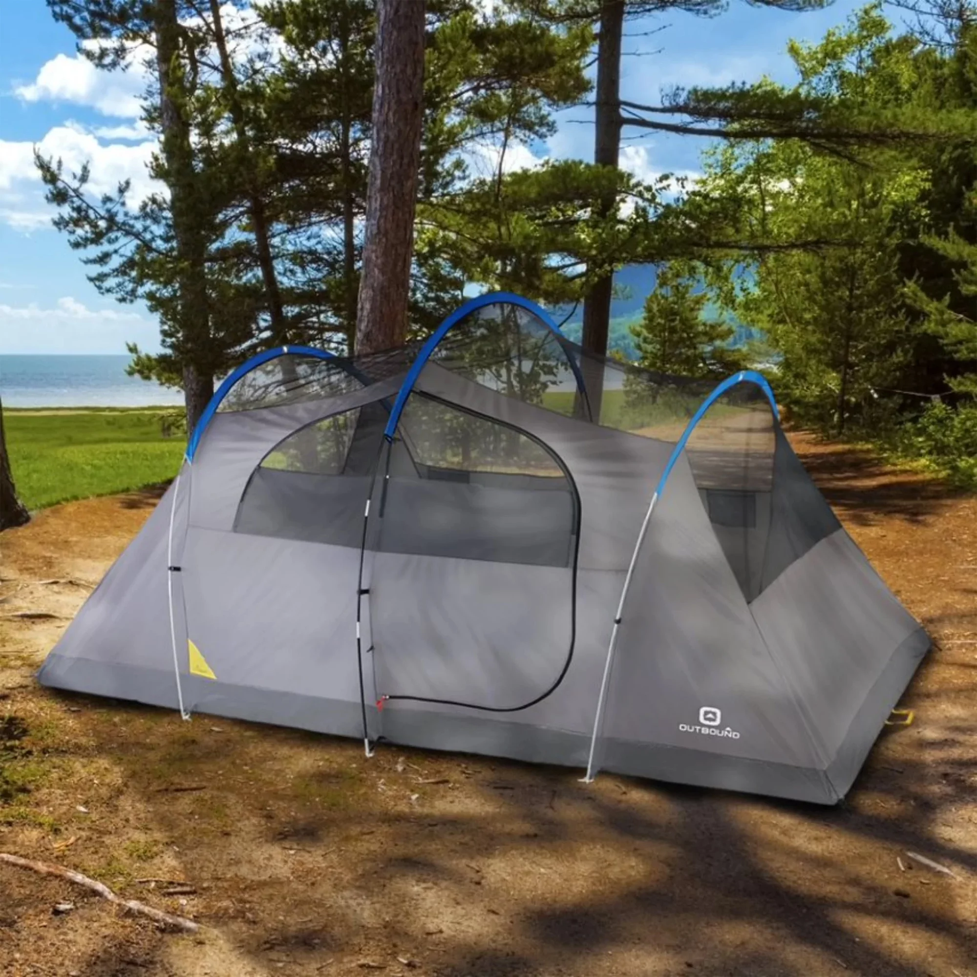 Outbound 8 Person 3 Season Easy Up Dome Tent with Room Divider & Rainfly - Womvr