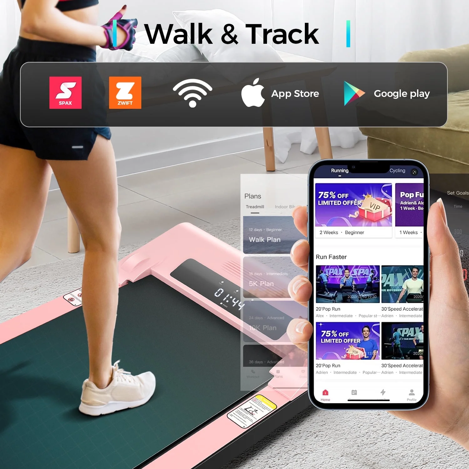 Adnoom Walking Pad Treadmill Under Desk Treadmills for Home,Smart App Remote Control 2.5HP Electric Jogging Running Machine with LED Display - Womvr
