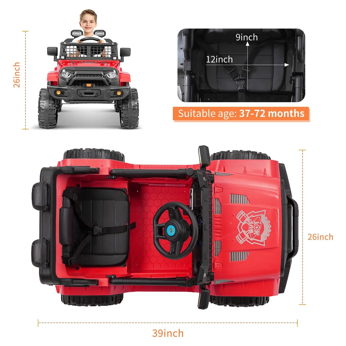 FUNTOK Kids 12V Electric Ride on Toy Car with Remote Control, Spring Suspension, DIY Stickers and Music Player - Womvr