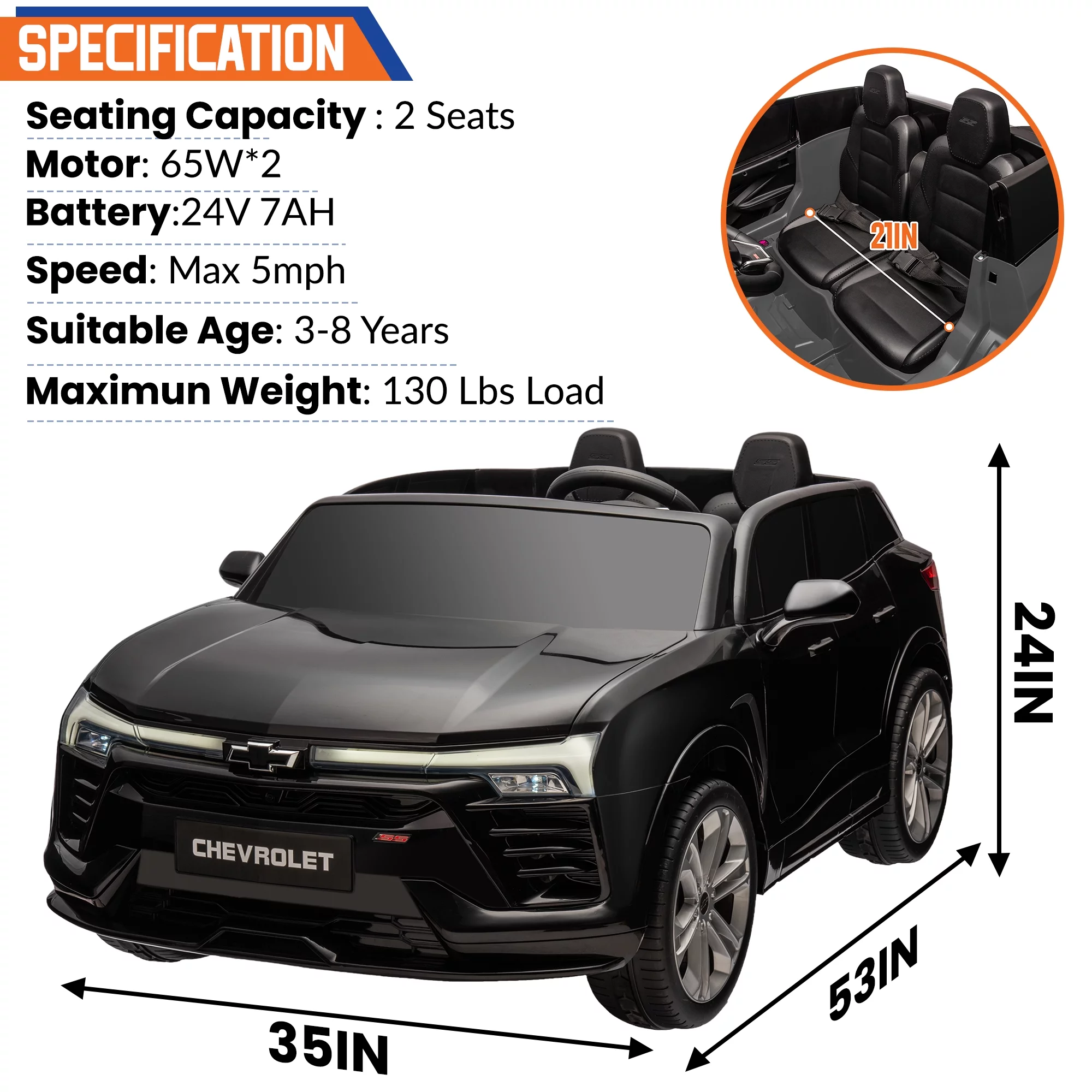 24V Kids Ride on Car, Licensed Chevrolet Blazer EV SS 2 Seater Ride on Toy Truck with Remote, Electric Cars for Kids Boys Girls, LED Lights,MP3 Music, Bluetooth Black - Womvr