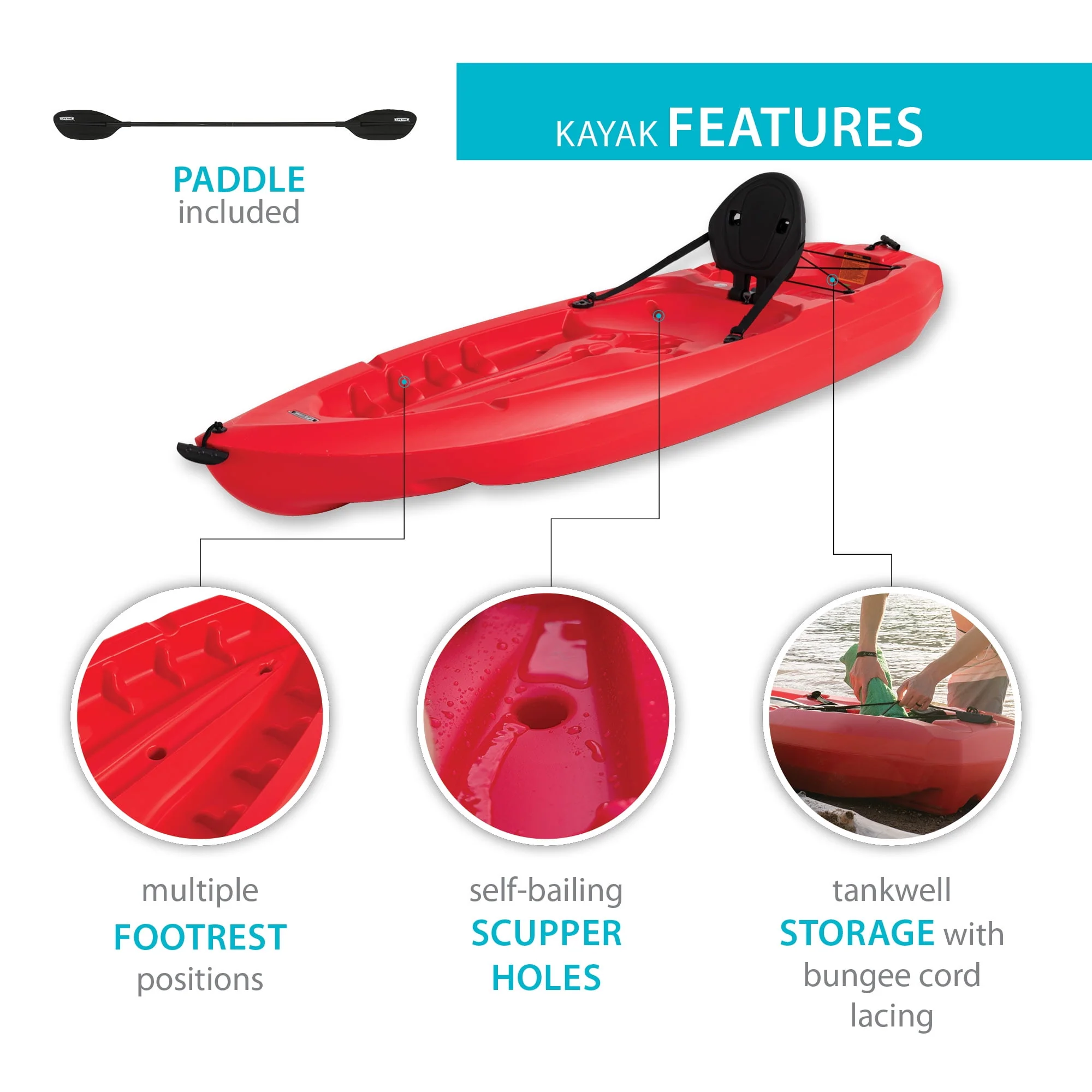 Lifetime Daylite 8 ft Sit-on-Top Kayak, Red (90775) - Womvr