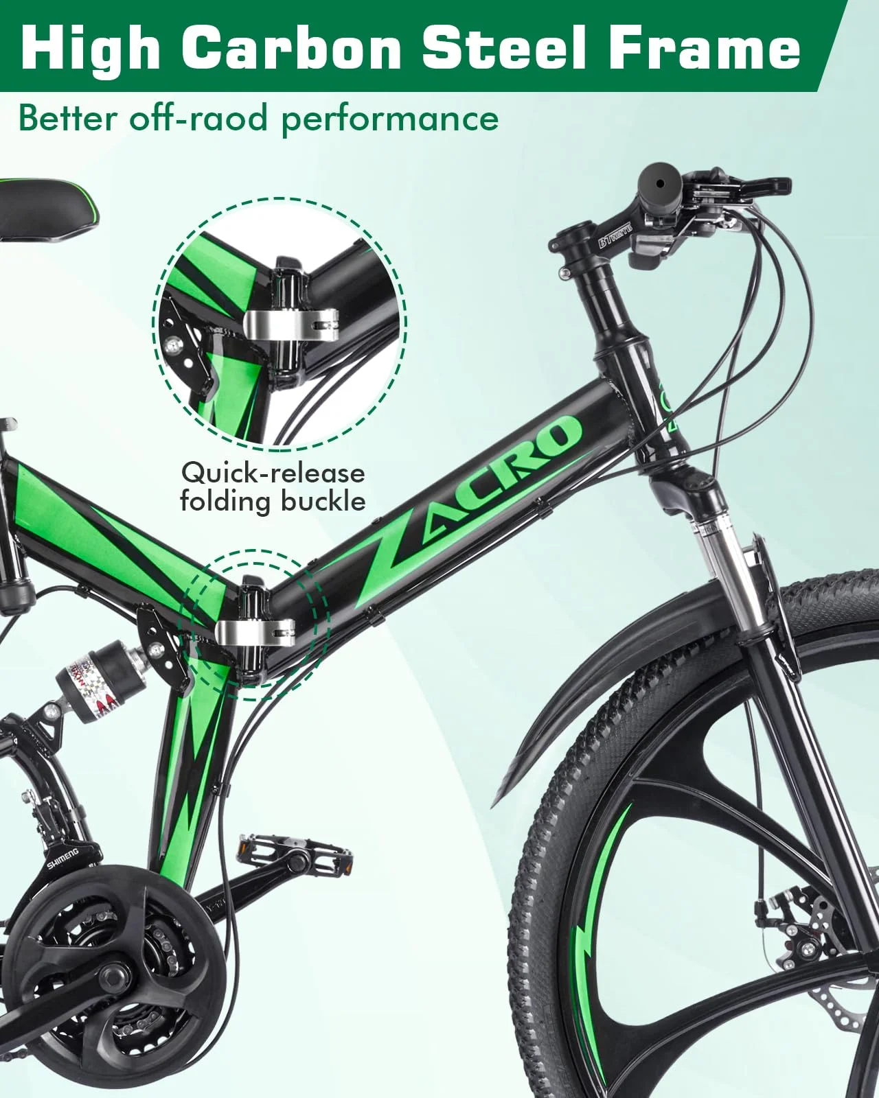 Zacro 26 Inch Folding Mountain Bike, 24 Speed Dual Disc Brake Alloy Wheels MTB Bicycle for Men Women Adults Youth, Blue - Womvr