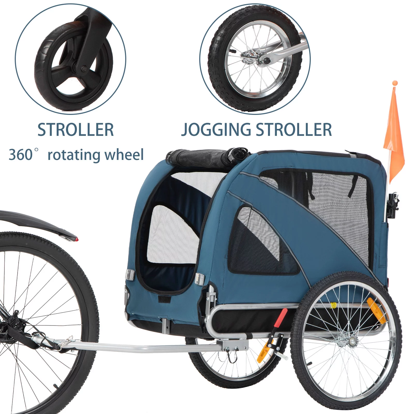 MOJAY 3-in-1 Dog Bicycle Trailer, Dog Stroller, and Dog Jogging Stroller, Red - Womvr