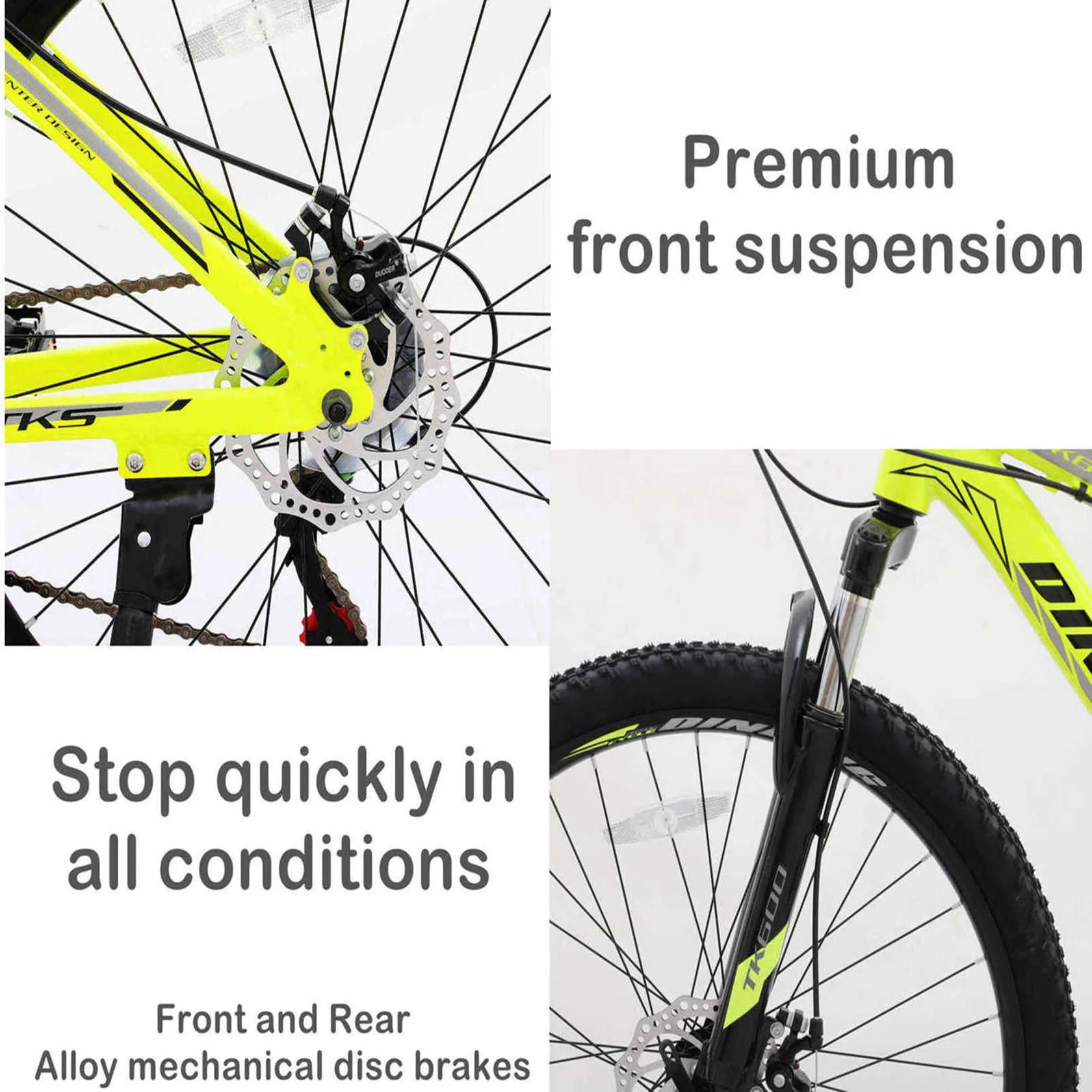 Dinling Mountain Bike, 21-Speed, 26-inch Bicycles, MTB Mens and Womens Yellow - Womvr