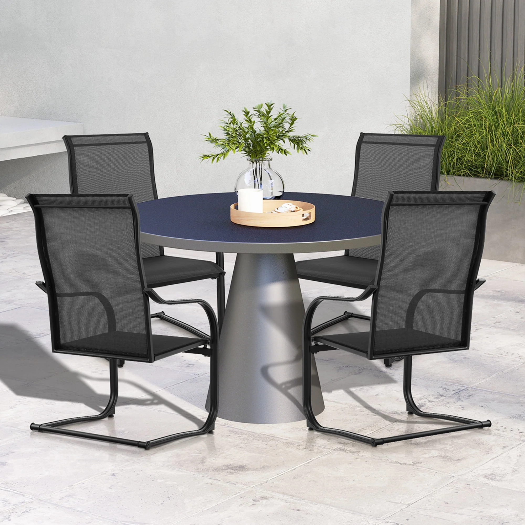 Costway 2pcs C-Spring Motion Patio Dining Chairs All Weather Heavy Duty Outdoor Black - Womvr