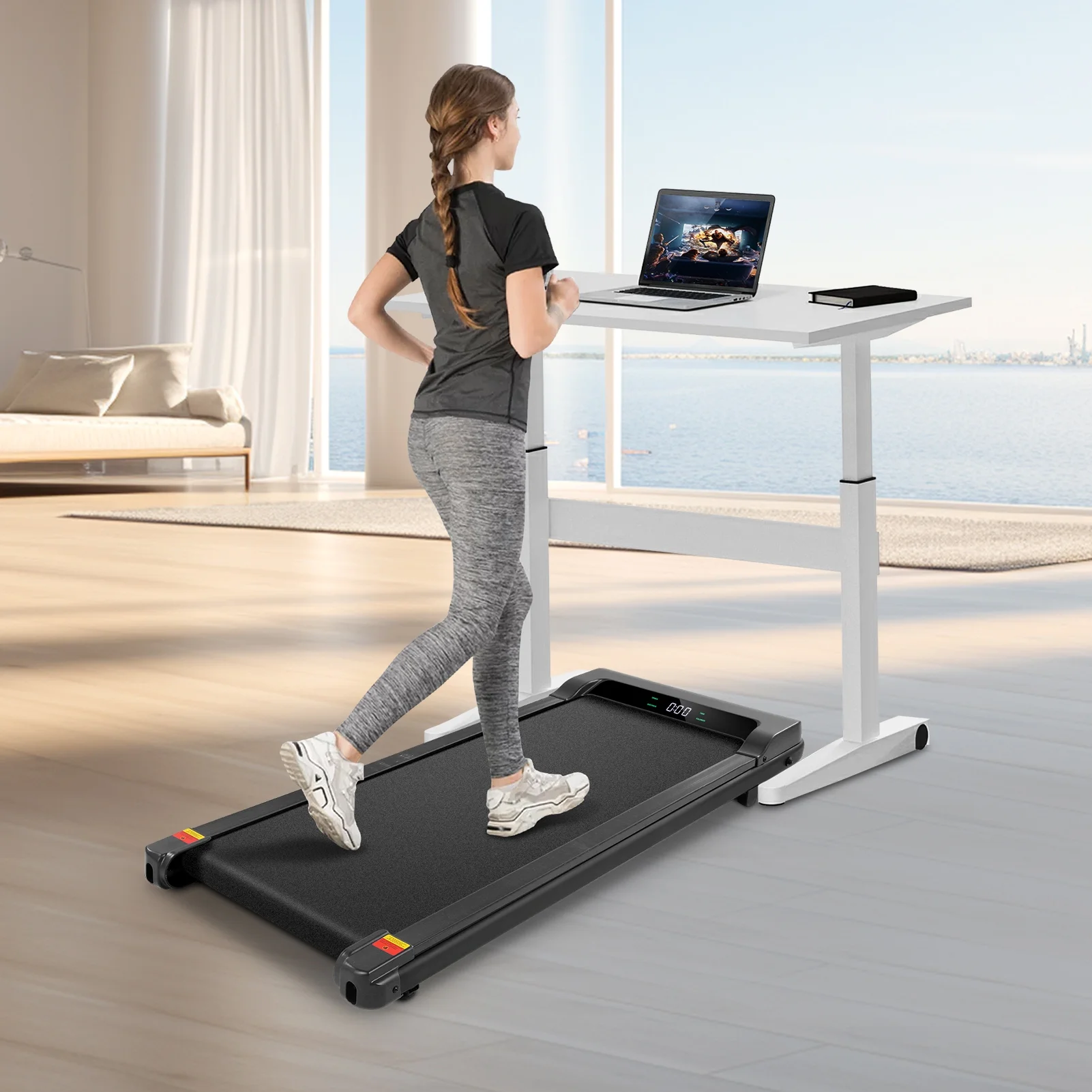 Tikmboex 2.5HP Under Desk Treadmill with LED Display Wireless Remote Control .Quiet & Compact Walking Pad for Home Office - Womvr