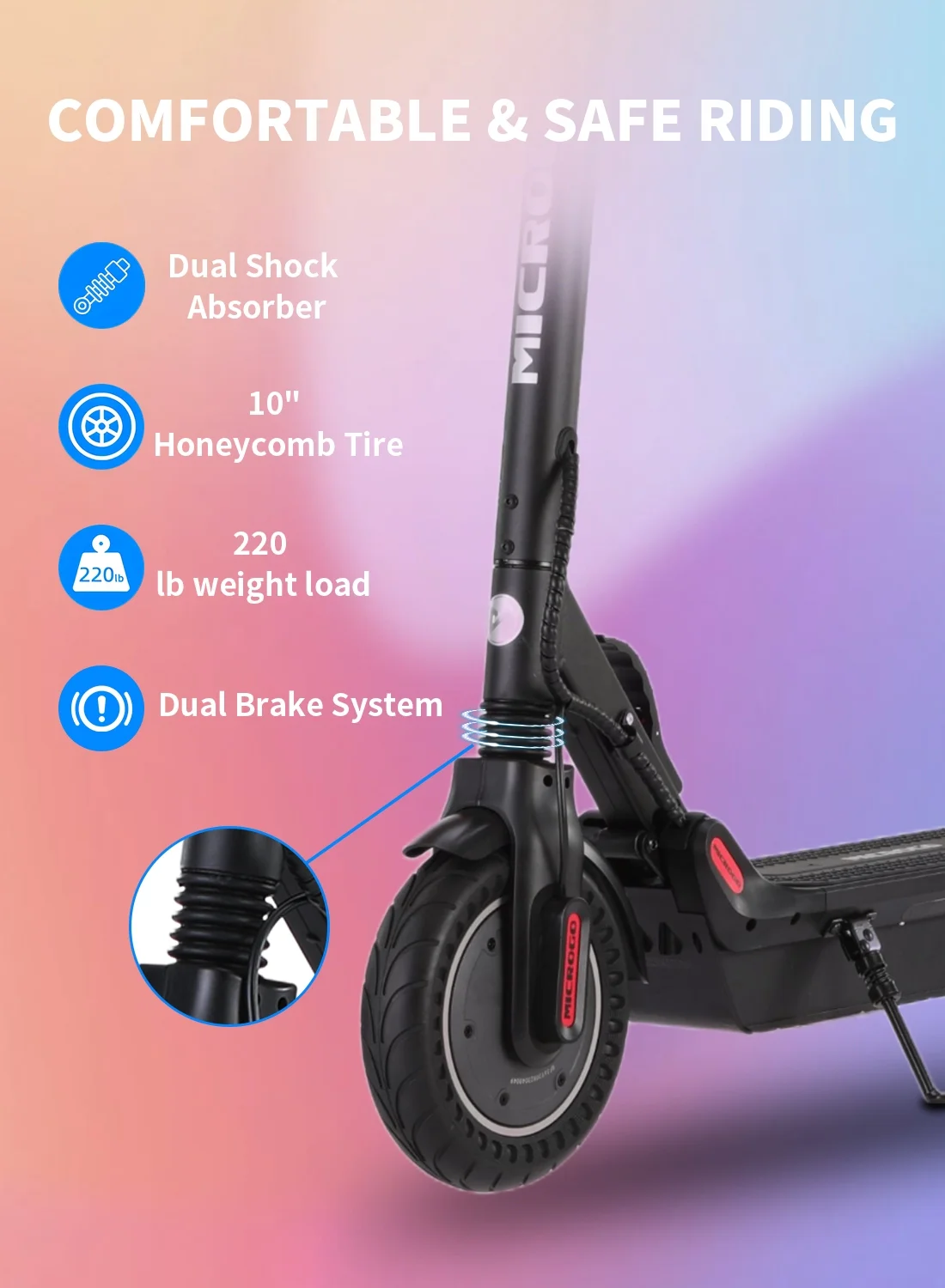 MICROGO M5 PRO Electric Scooter, 500W Motor 10.4 Ah Battery Long Range for Adults, 10