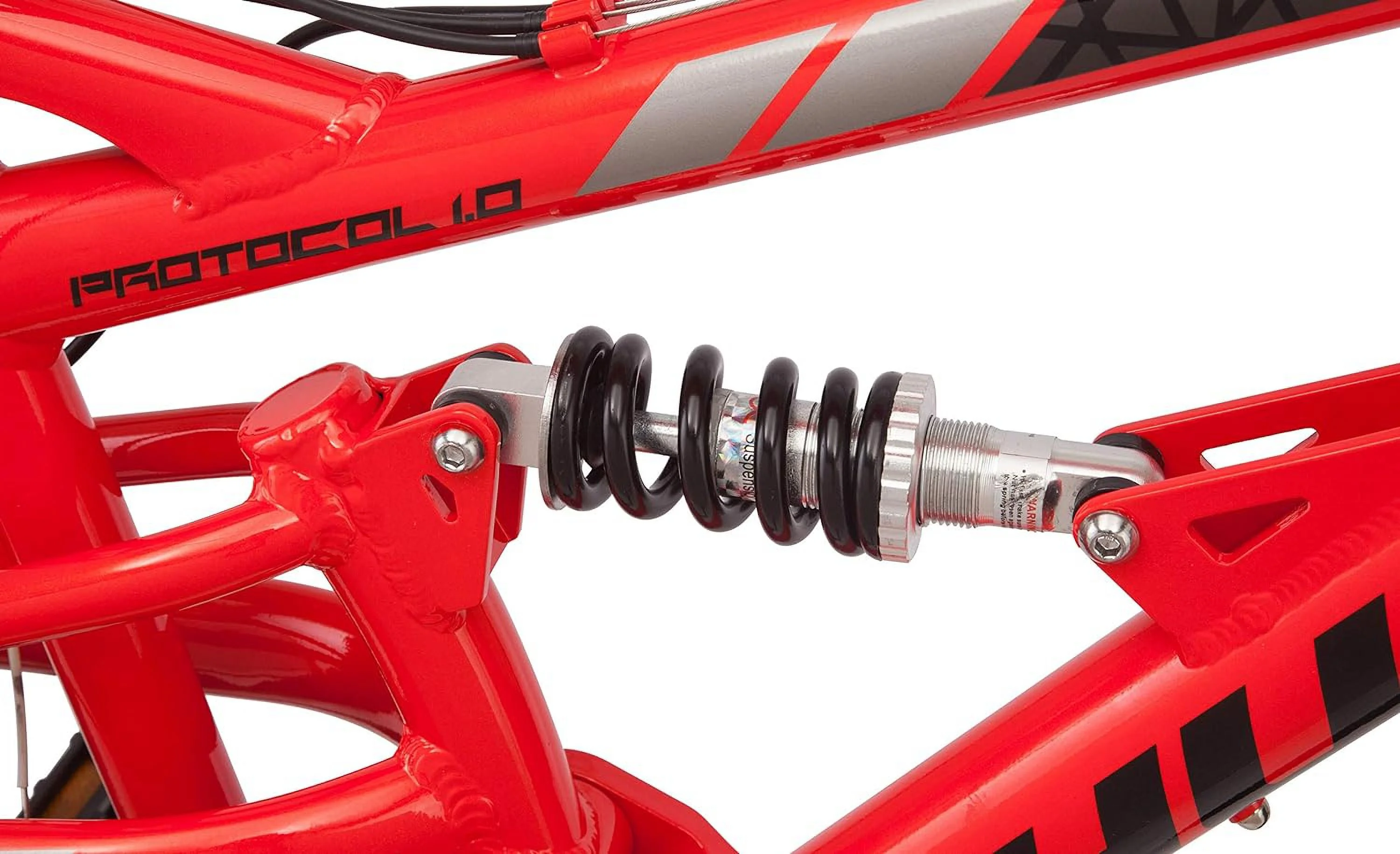 Schwinn Protocol 1.0 Men's and Women's Mountain Bike, 26 In. Wheels, 24-Speed Drivetrain, Lightweight Aluminum Frame, Full Suspension, Red/Blue - Womvr