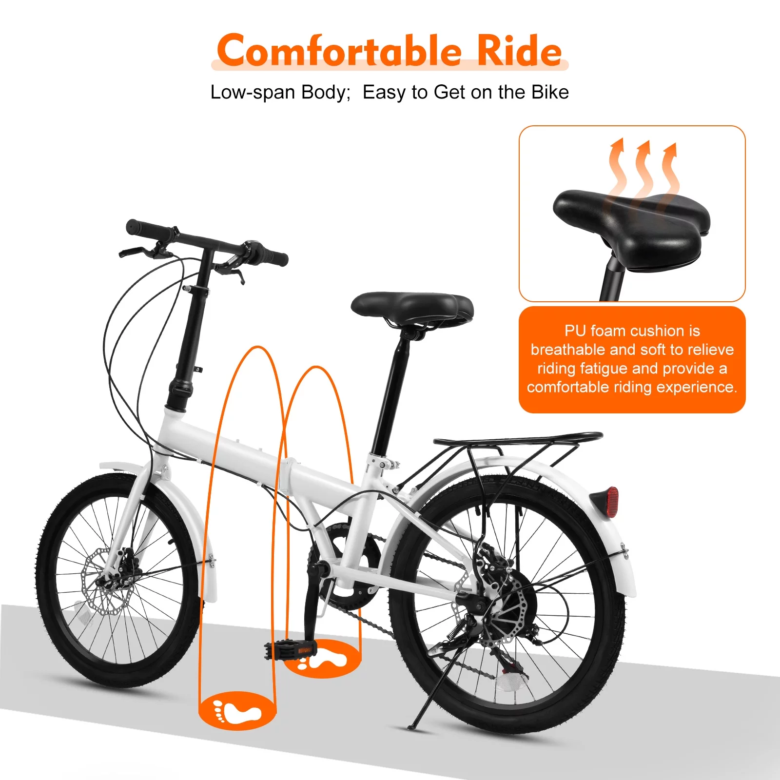 20-inch Wheels 7 Speed Folding Bike Compact Urban Commuter Bicycle High Carbon Steel White - Womvr