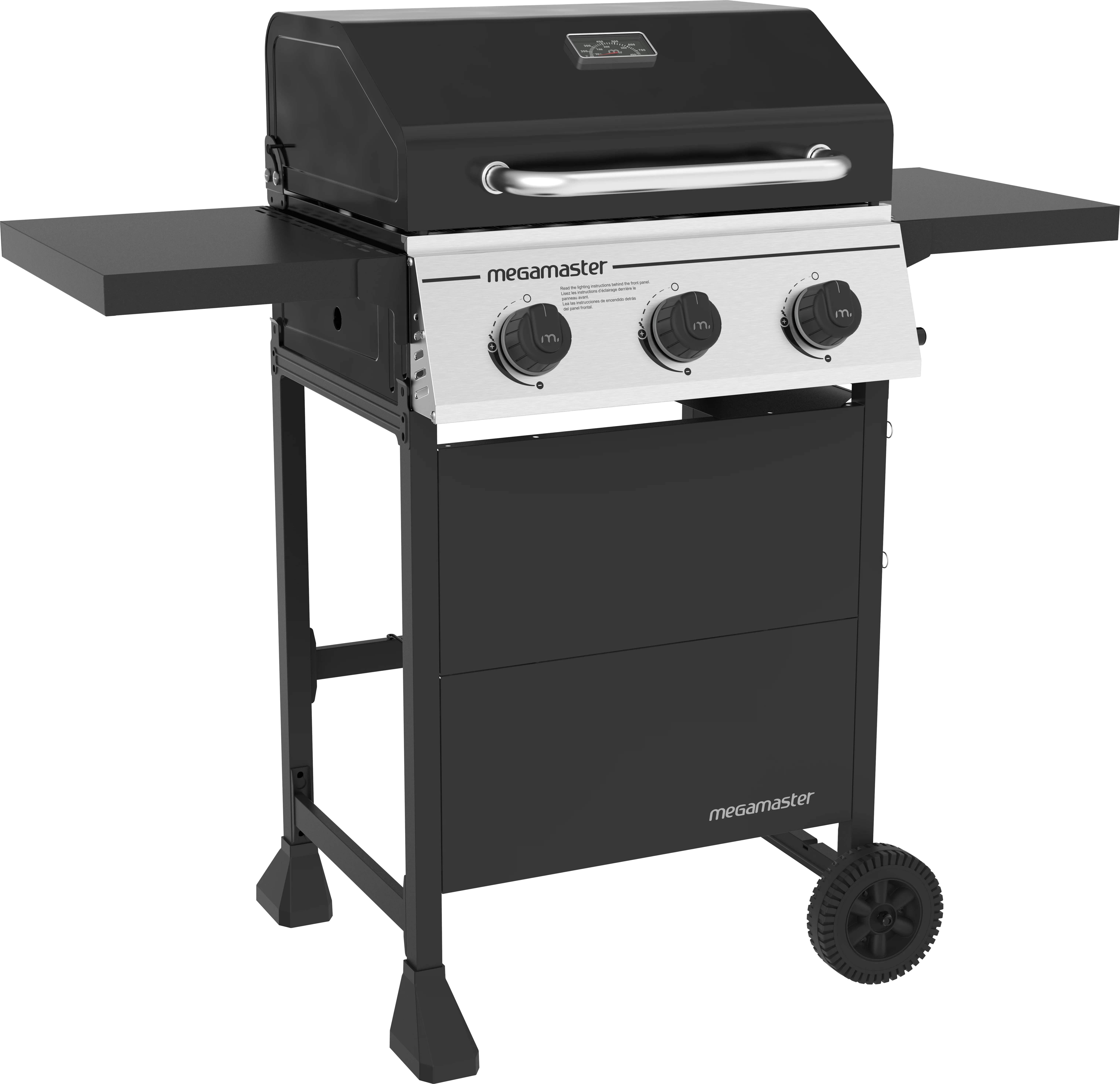 Megamaster 3-Burner Gas Grill with 2 Foldable Side Tables, 30000BTUs, Black/Silver, 720-0988EA - Womvr
