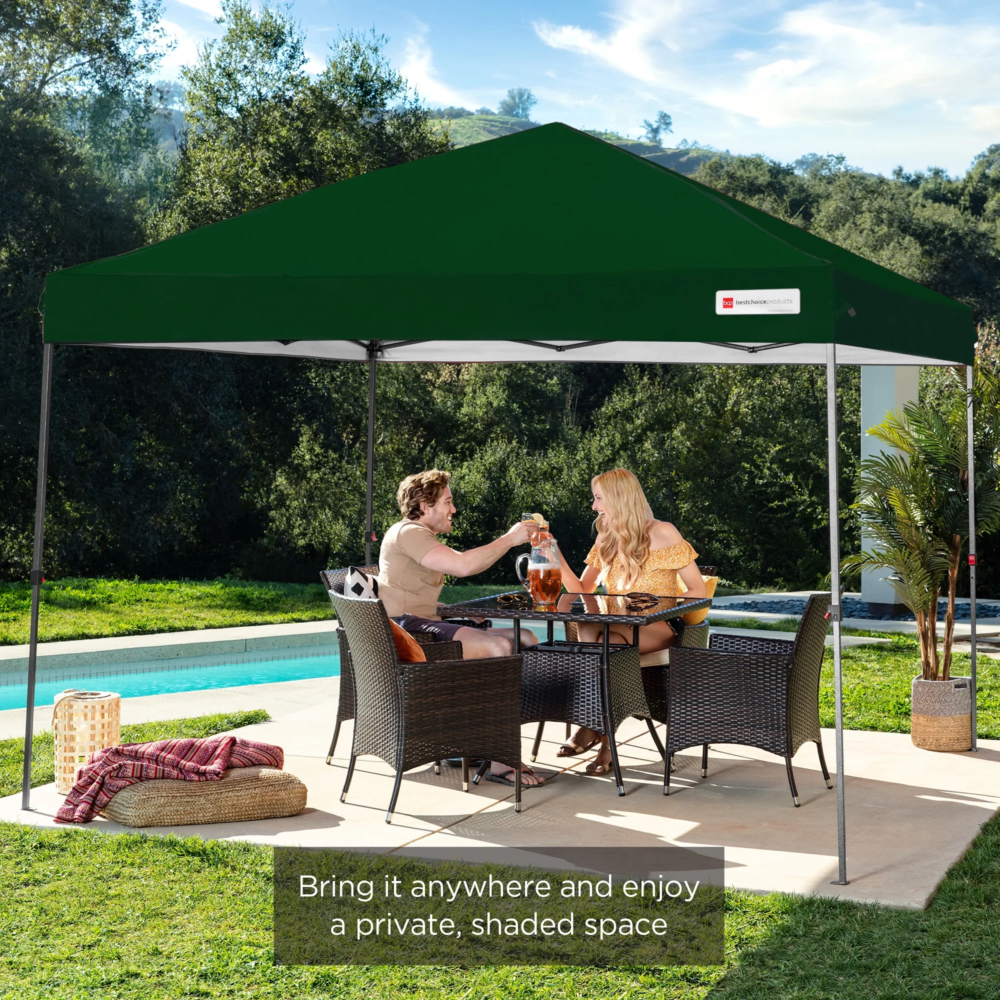 Best Choice Products 10x10ft Easy Setup Pop Up Canopy w/ 1-Button Setup, Wheeled Case, 4 Weight Bags - Cerulean - Womvr