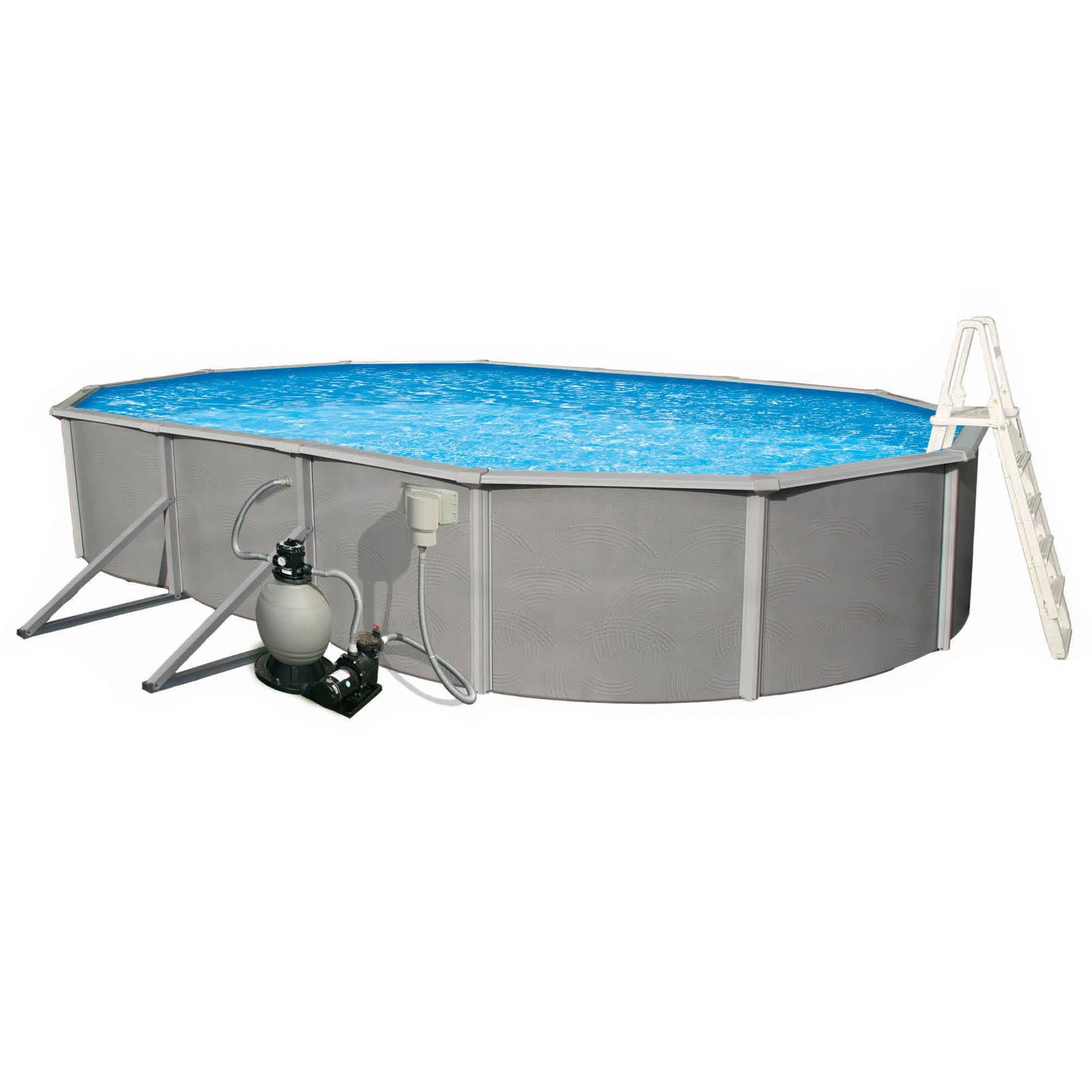 Belize 18-ft x 33-ft Oval 52-in Deep 6-in Top Rail Metal Wall Swimming Pool Package - Womvr