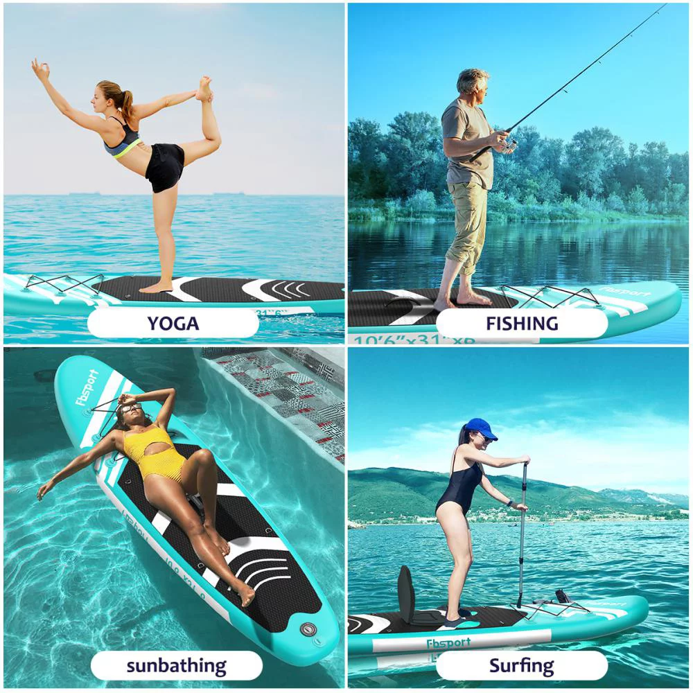 Fbsport 11ft Inflatable Paddle Board SUP, 6'' Thick W/Paddling Fins Pump & Accessories Pack, Green - Womvr