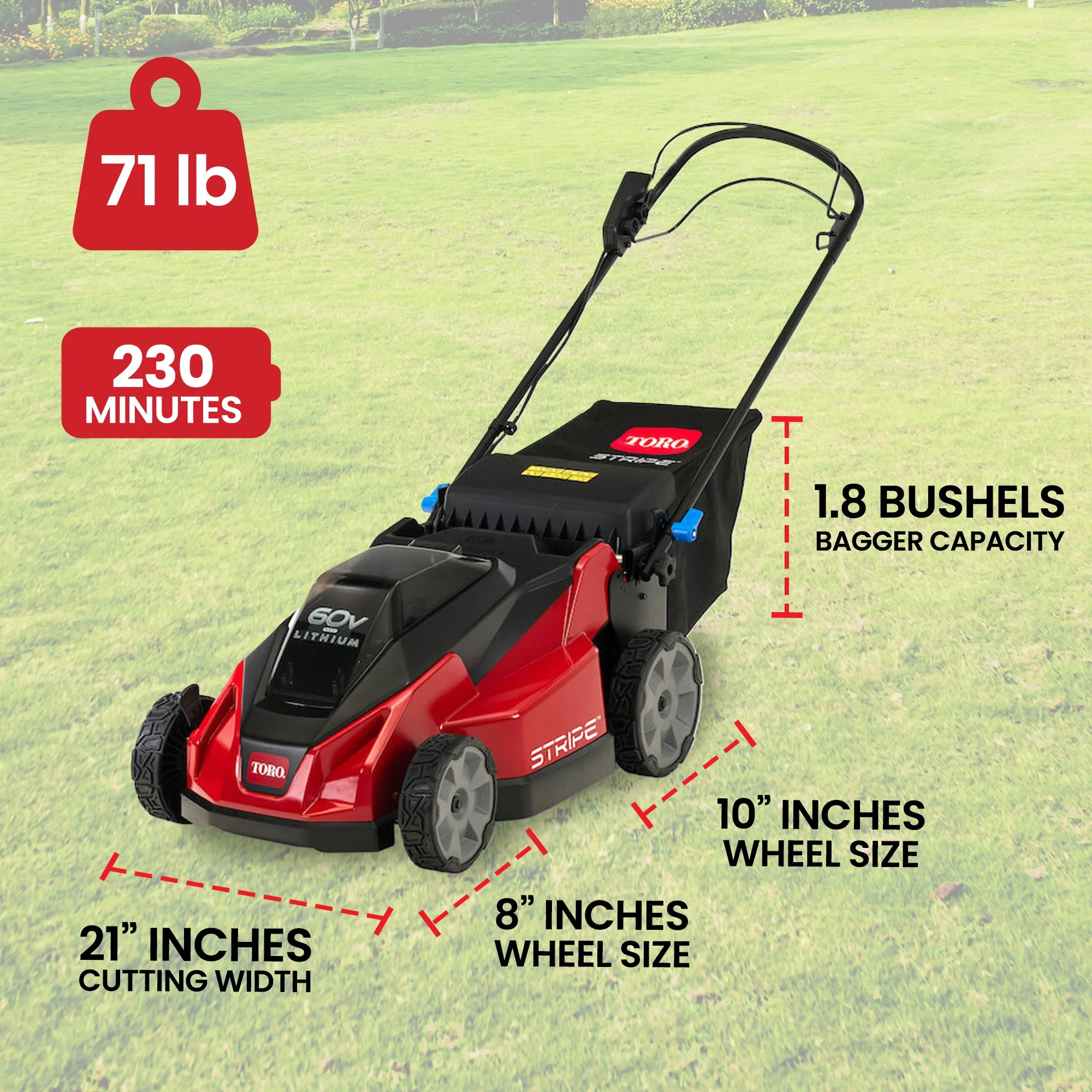 Toro Foldable 60-Volt 21-Inch Stripe Electric Self Propelled Lawn Mower - Womvr